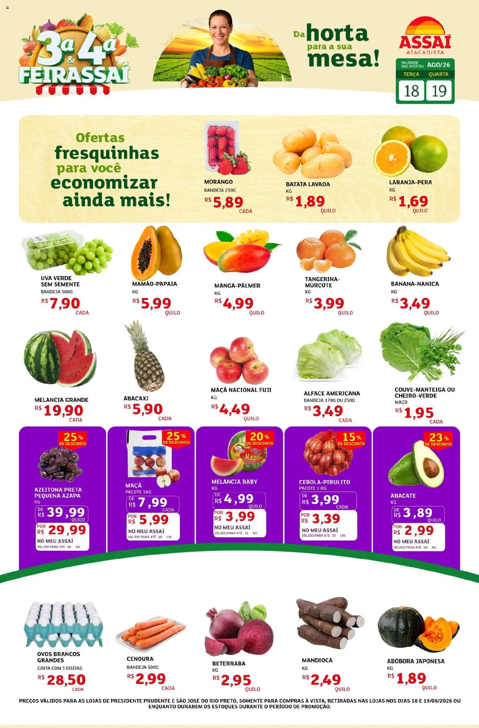 Assaí Atacadista Folheto - válido de 18/08/2026 | Página: 1 | Produtos: Mandioca, Abacate, Ovos, Bandeja