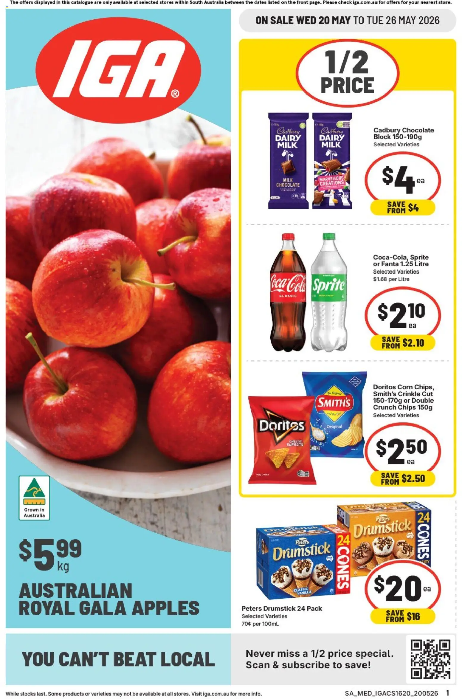 IGA catalogue - valid from 20.05.2026 | Page: 1 | Products: Milk, Dairy, Coca Cola, Chips