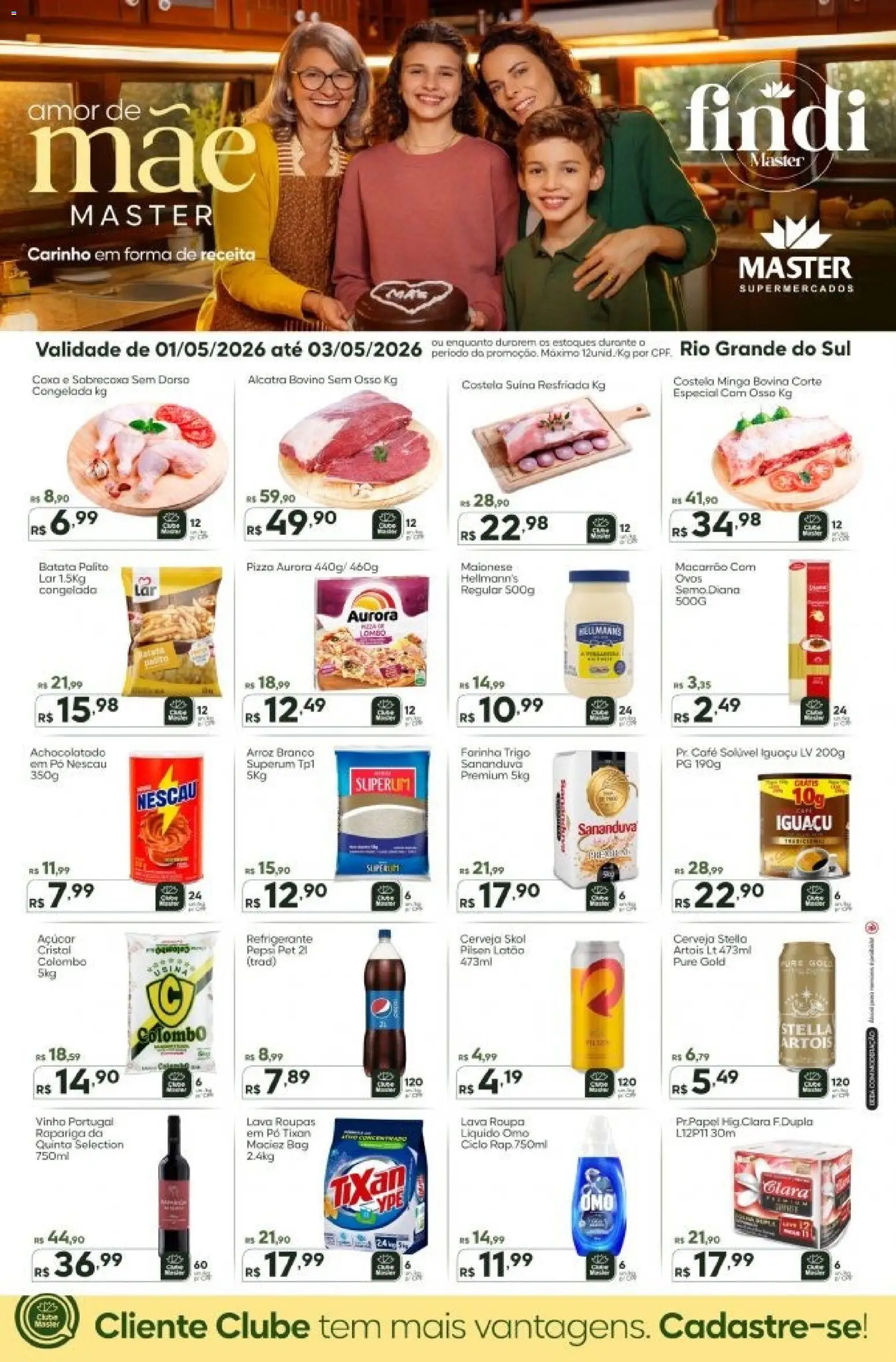 Master Folheto - válido de 01.05.2026 | Página: 1 | Produtos: Pizza, Açúcar, Refrigerante, Café solúvel