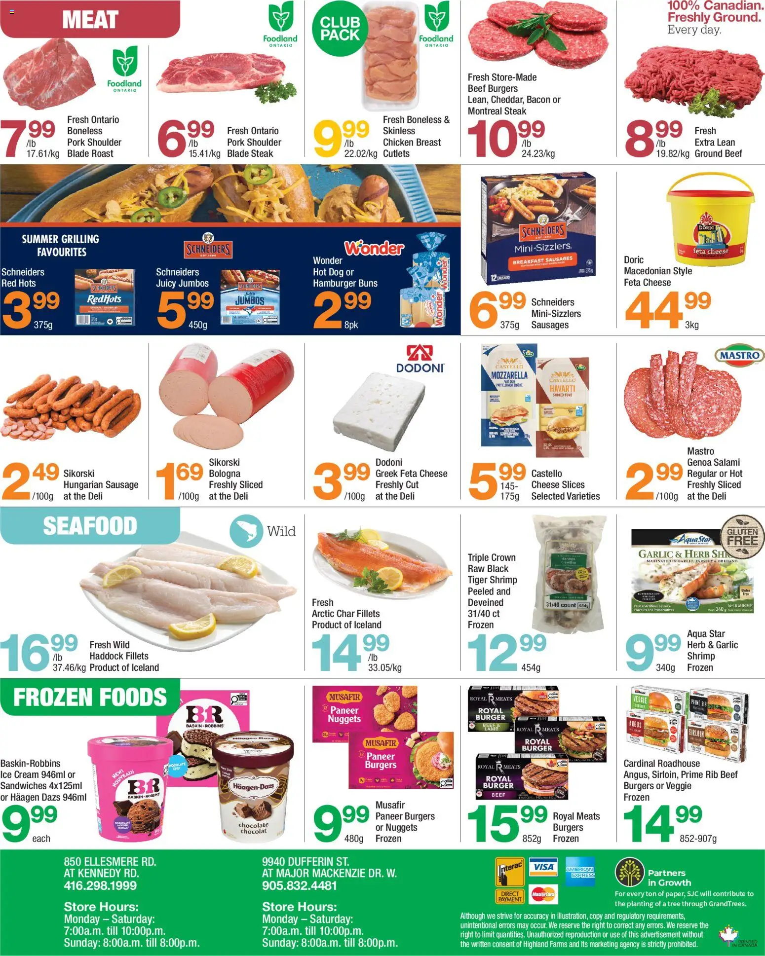 Highland Farms flyer valid from Jul 23, 2026 | Page: 4 | Products: Sausage, Burgers, Garlic, Ice