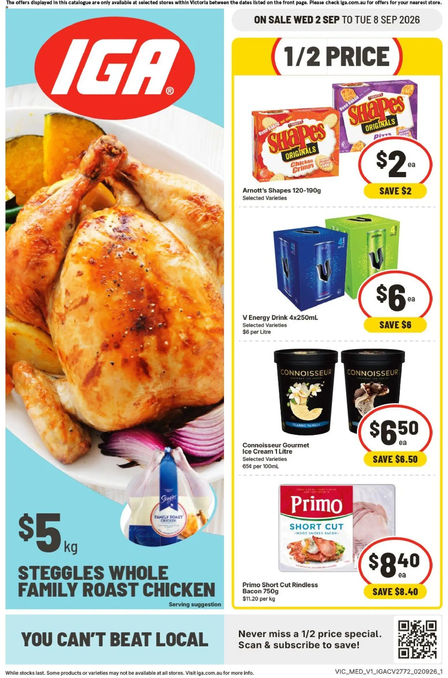 IGA catalogue - valid from 02/09/2026 | Page: 1 | Products: Bacon, Ice cream, Roast, Oven