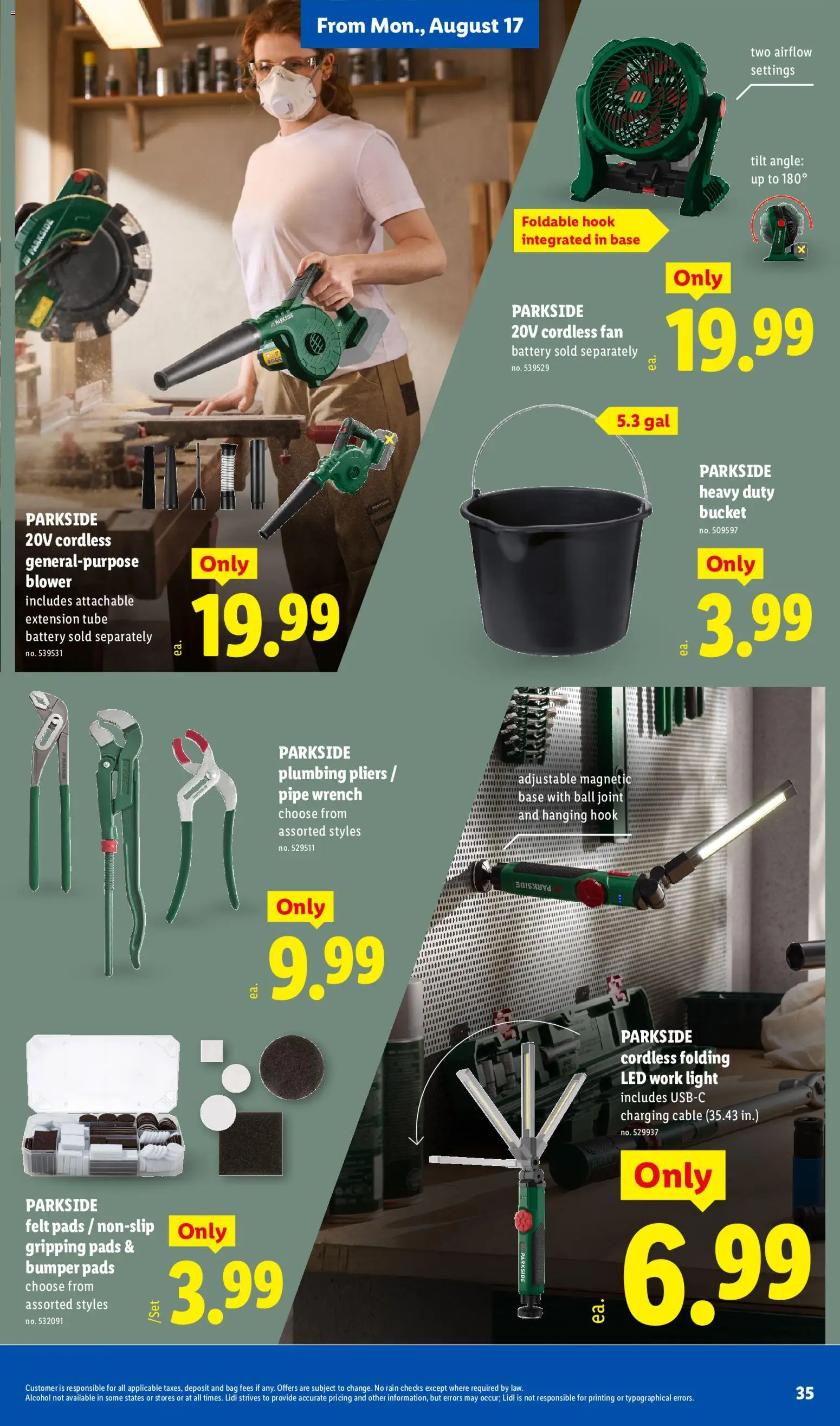 Lidl Weekly Ad - valid from 08/12/2026 | Page: 35 | Products: Wrench, Pads, Cable, Fan
