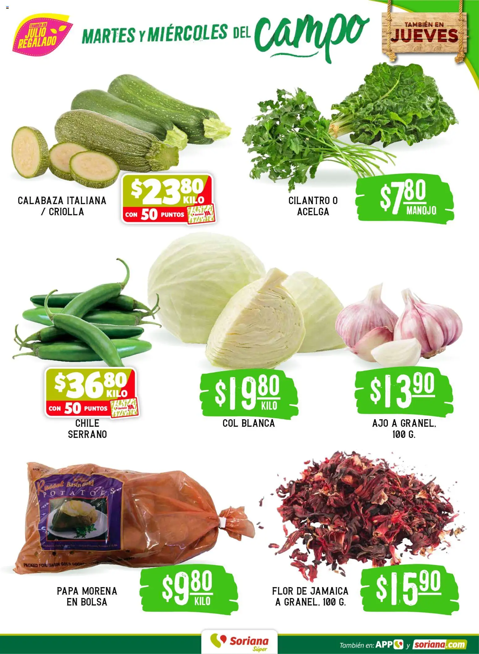 Nuevas ofertas de Soriana válidas en toda la República Mexicana desde el 16.06.2026. ¡Encuentra las mejores ofertas en Soriana Martes y Miércoles del Campo Súper: Juárez! | Página: 3 | Productos: Papa, Bolsa, Ajo, Col