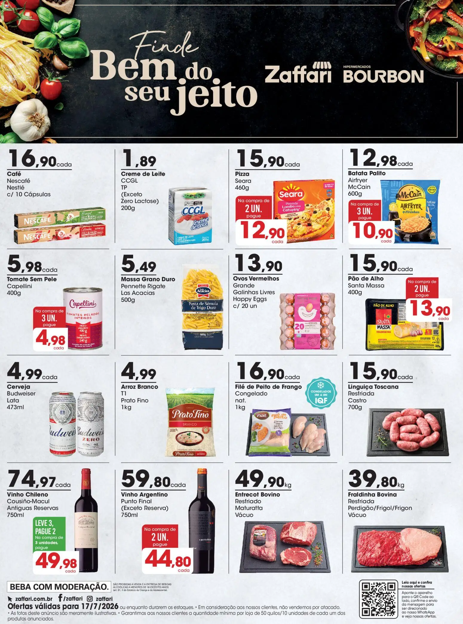Zaffari Folheto - válido de 17/07/2026 | Página: 1 | Produtos: Fraldinha, Leite, Tomates, Creme