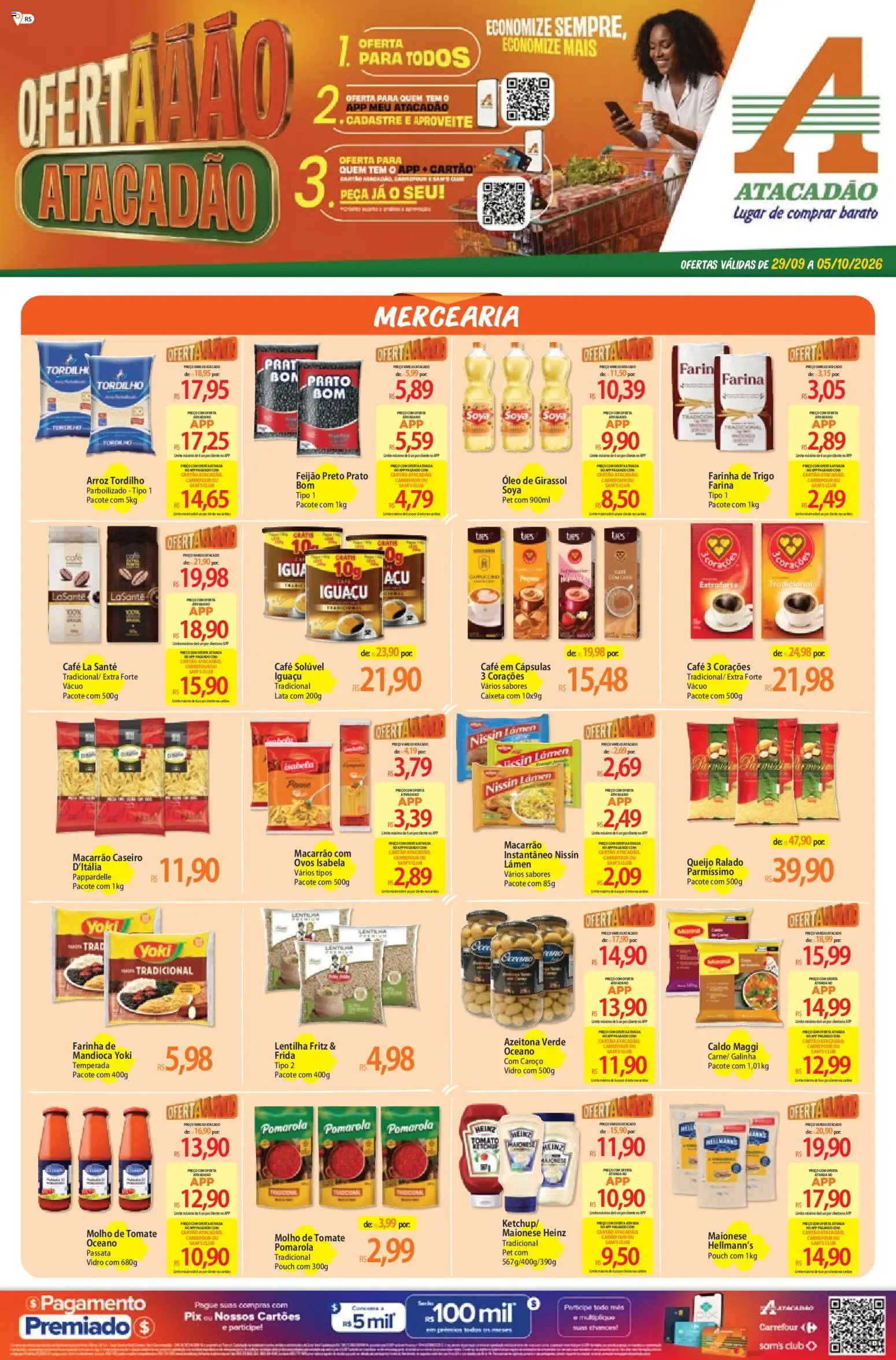 Atacadão Folheto - válido de 29/09/2026 | Página: 1 | Produtos: Cápsulas, Mandioca, Farinha de trigo, Maionese