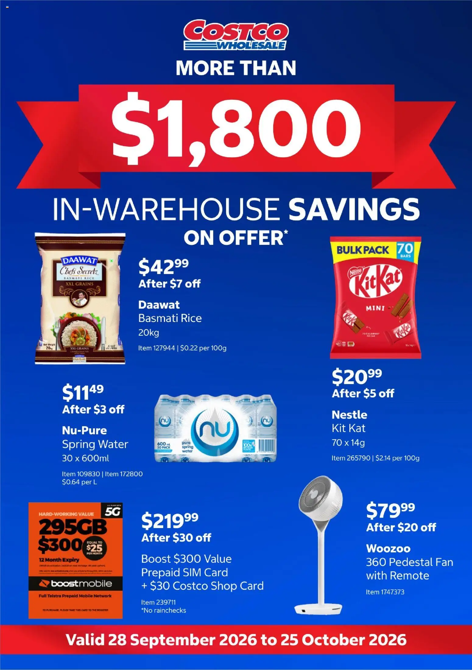 Costco catalogue - valid from 28/09/2026 | Page: 1 | Products: Grains, Rice, Water, Mobile