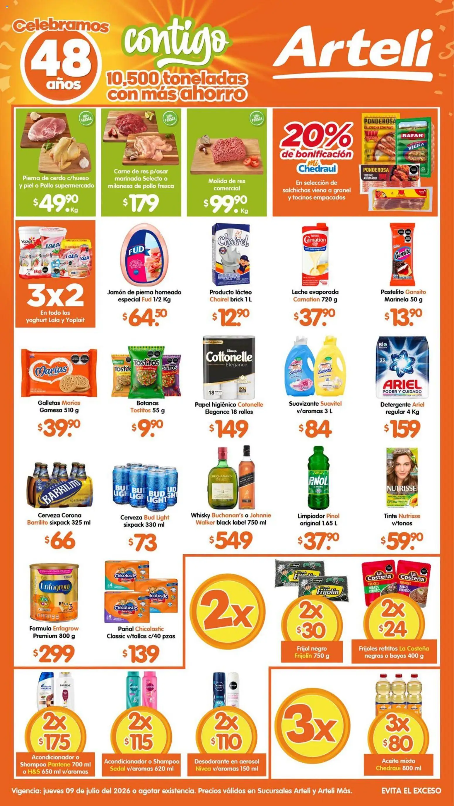 Nuevas ofertas de Arteli válidas en toda la República Mexicana desde el 09/07/2026. ¡Encuentra las mejores ofertas en Arteli folleto Tuxpan! | Página: 1 | Productos: Detergente, Milanesa, Limpiador, Papel higiénico