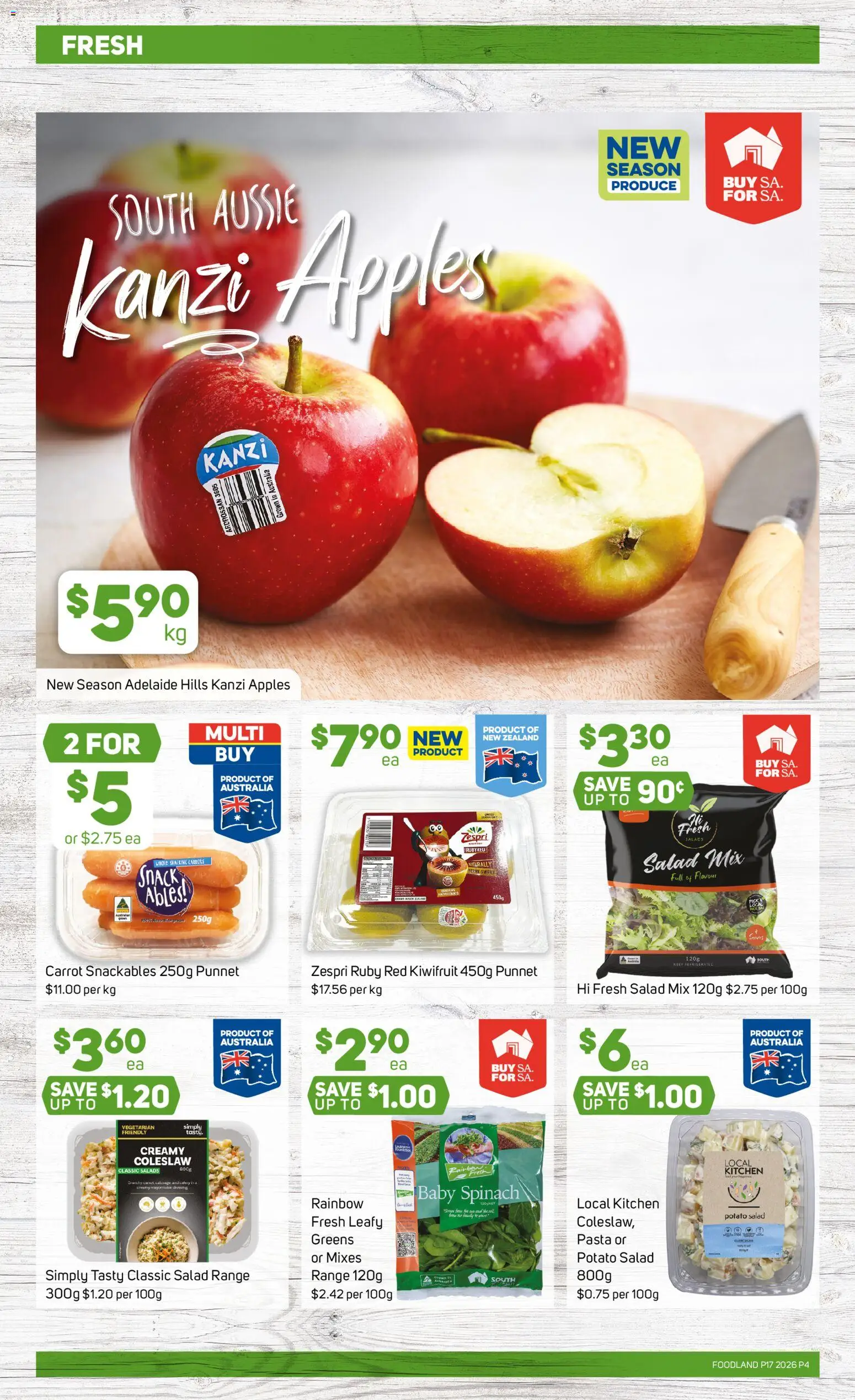 Foodland catalogue - valid from 22.04.2026 | Page: 4 | Products: Kiwifruit, Salad, Spinach, Greens