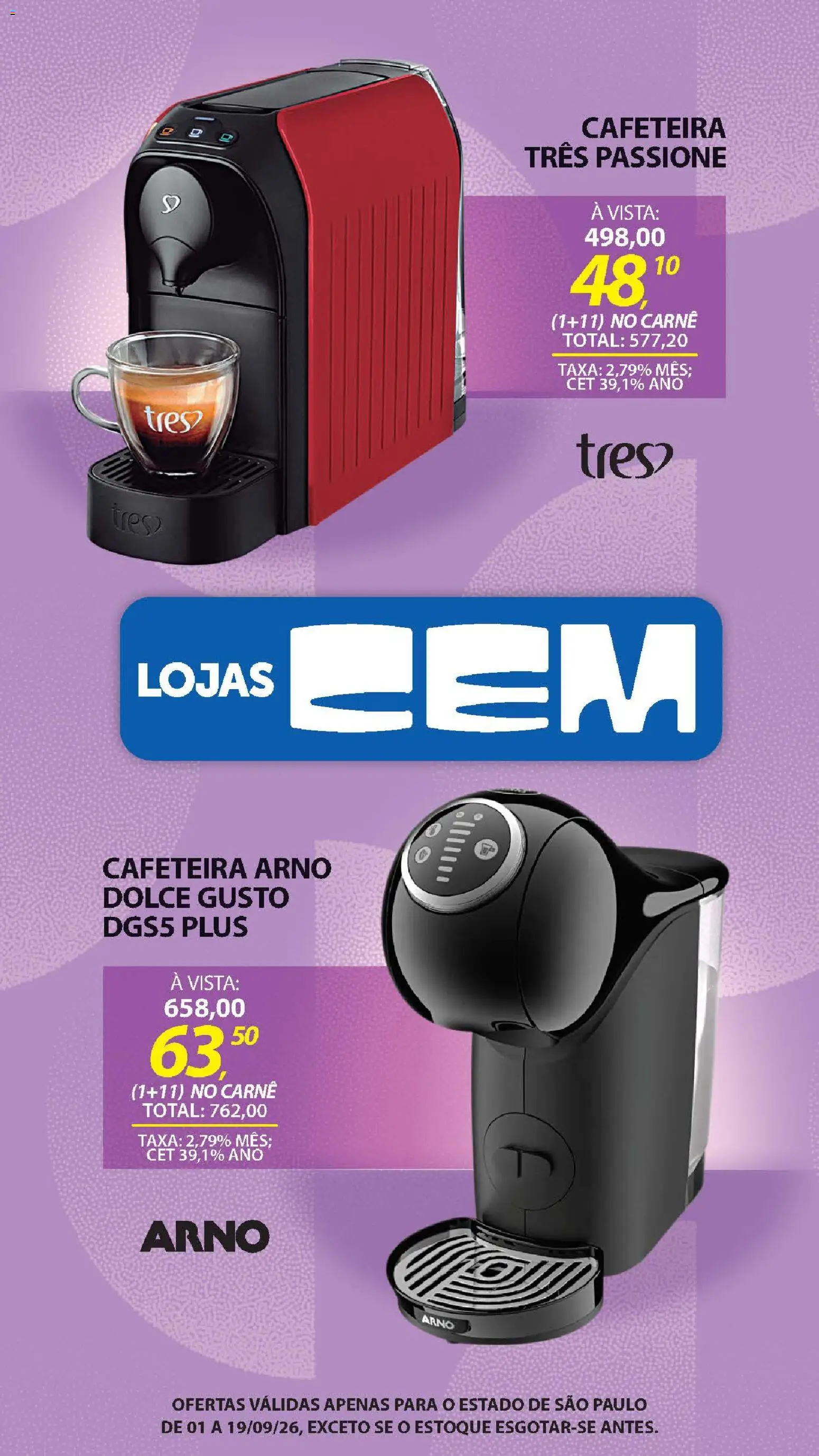 Lojas Cem Folheto - válido de 01/09/2026 | Página: 102 | Produtos: Cafeteira, Carne