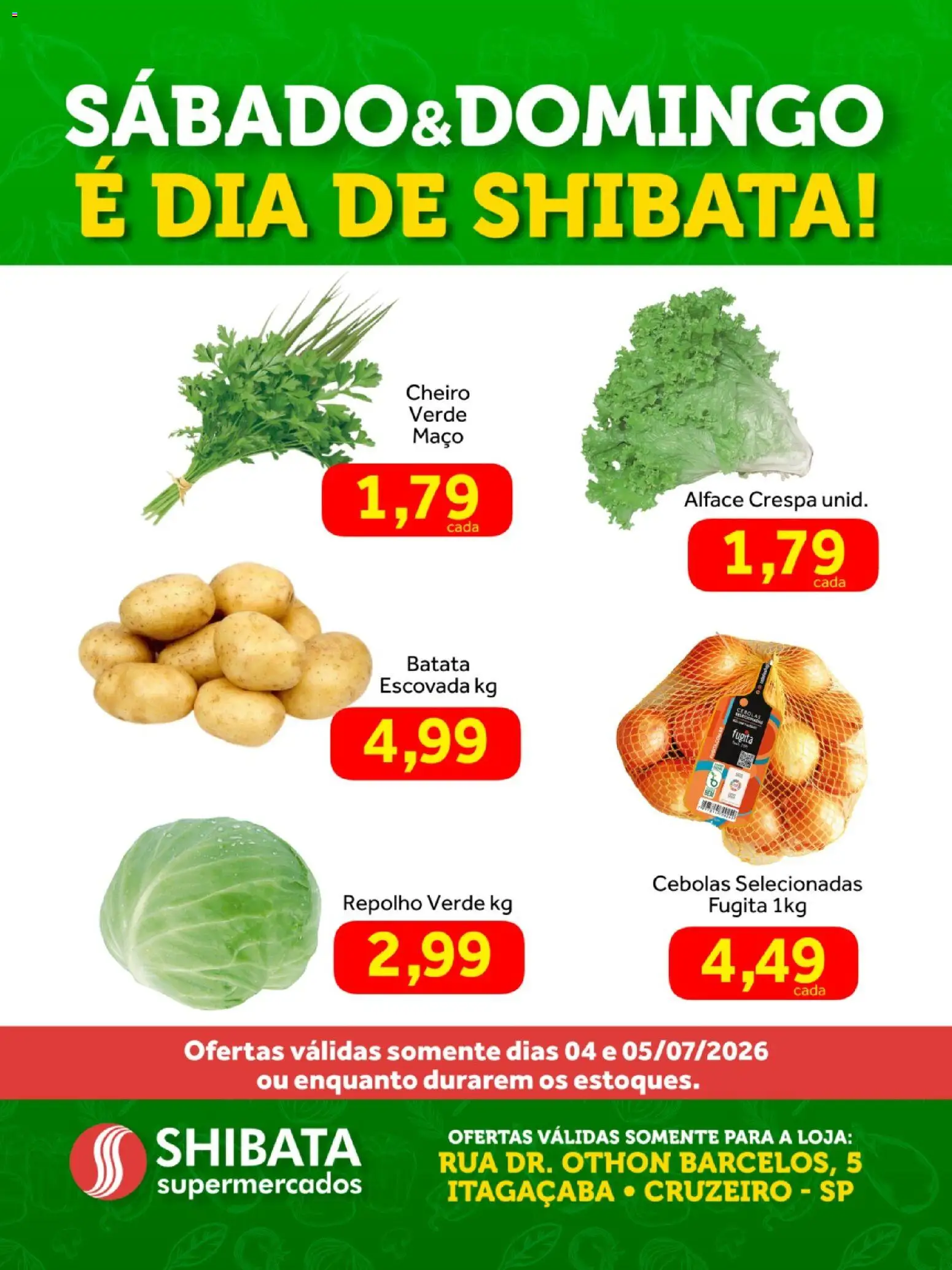 Shibata Folheto - válido de 04/07/2026 | Página: 2 | Produtos: Repolho, Alface, Batata