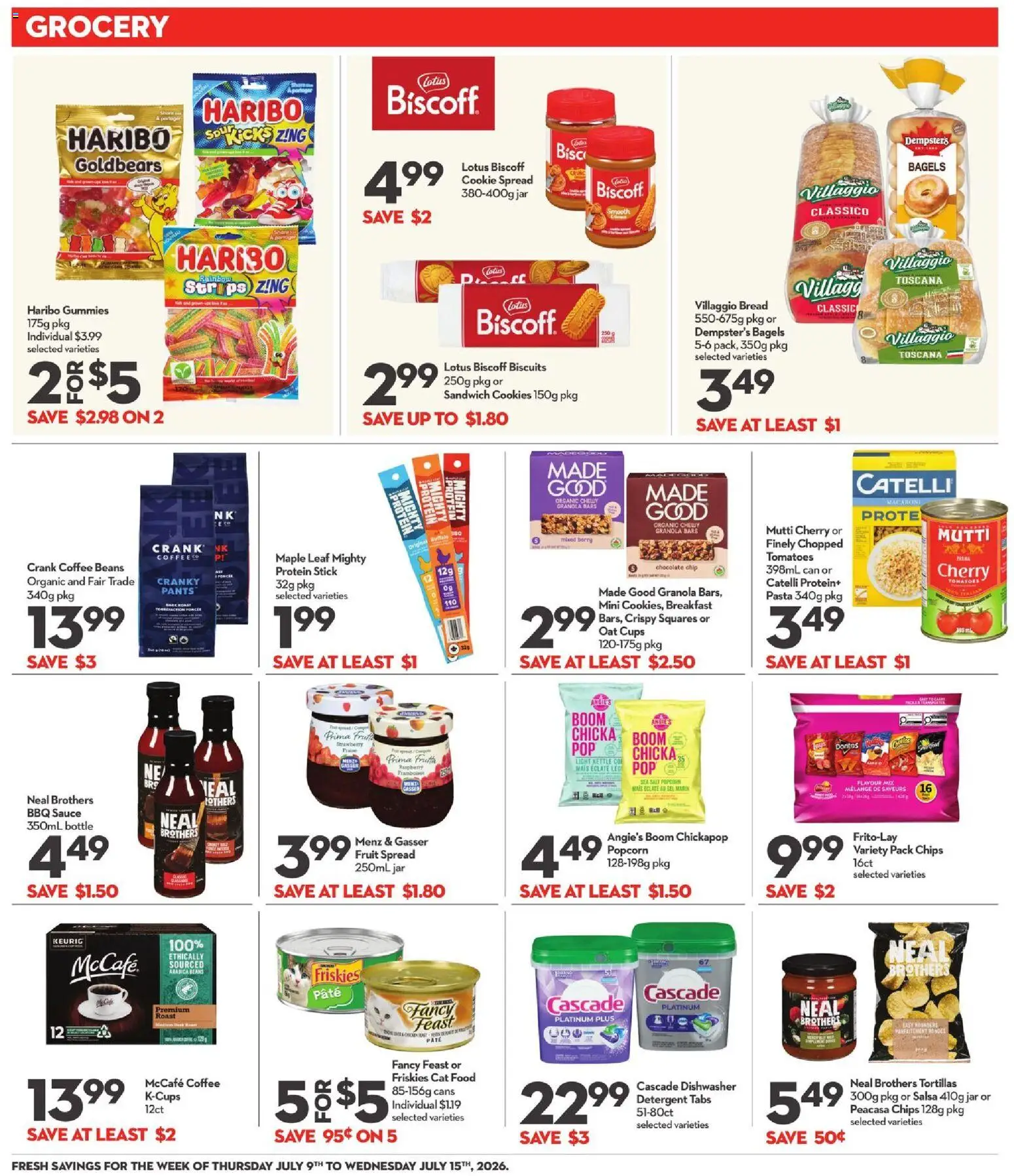 Longo's flyer valid from Jul 9, 2026 | Page: 7 | Products: Pasta, Cookies, Bread, Tomatoes