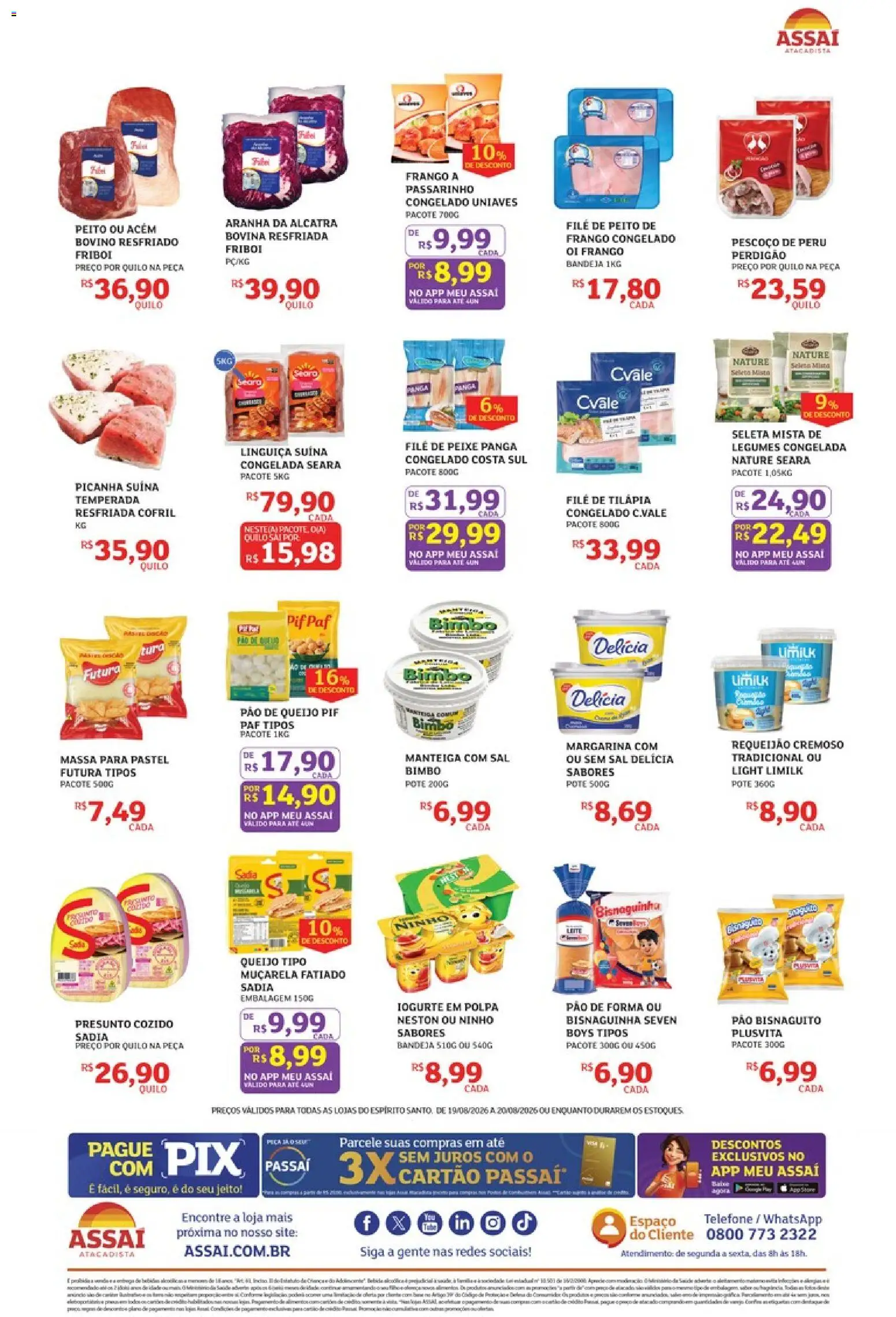 Assaí Atacadista Folheto - válido de 19/08/2026 | Página: 2 | Produtos: Alcatra, Pão, Tilápia, Sal