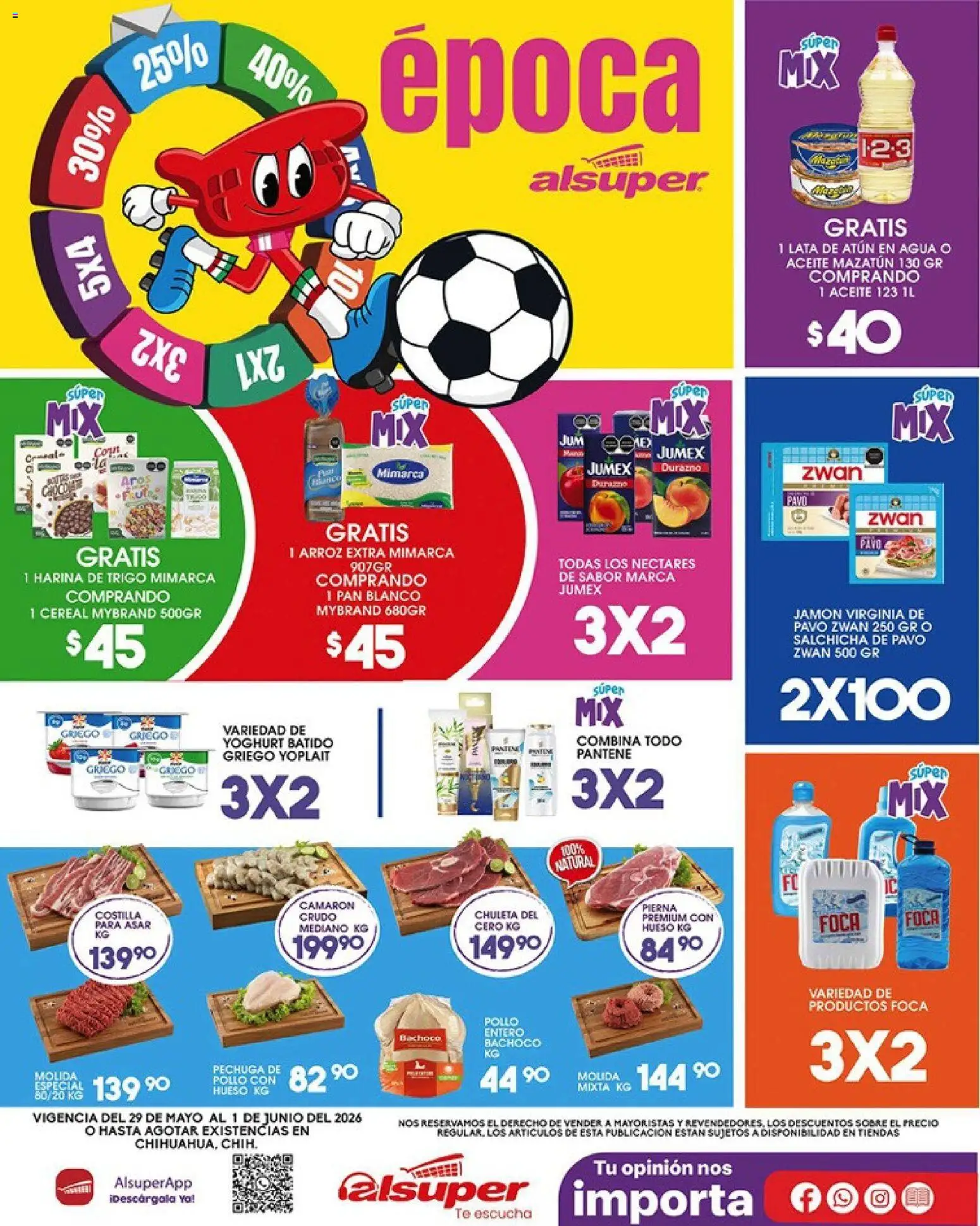 Nuevas ofertas de Alsuper válidas en toda la República Mexicana desde el 29.05.2026. ¡Encuentra las mejores ofertas en Alsuper folleto Chihuahua-Estado! | Página: 1 | Productos: Agua, Pan, Jamón, Arroz