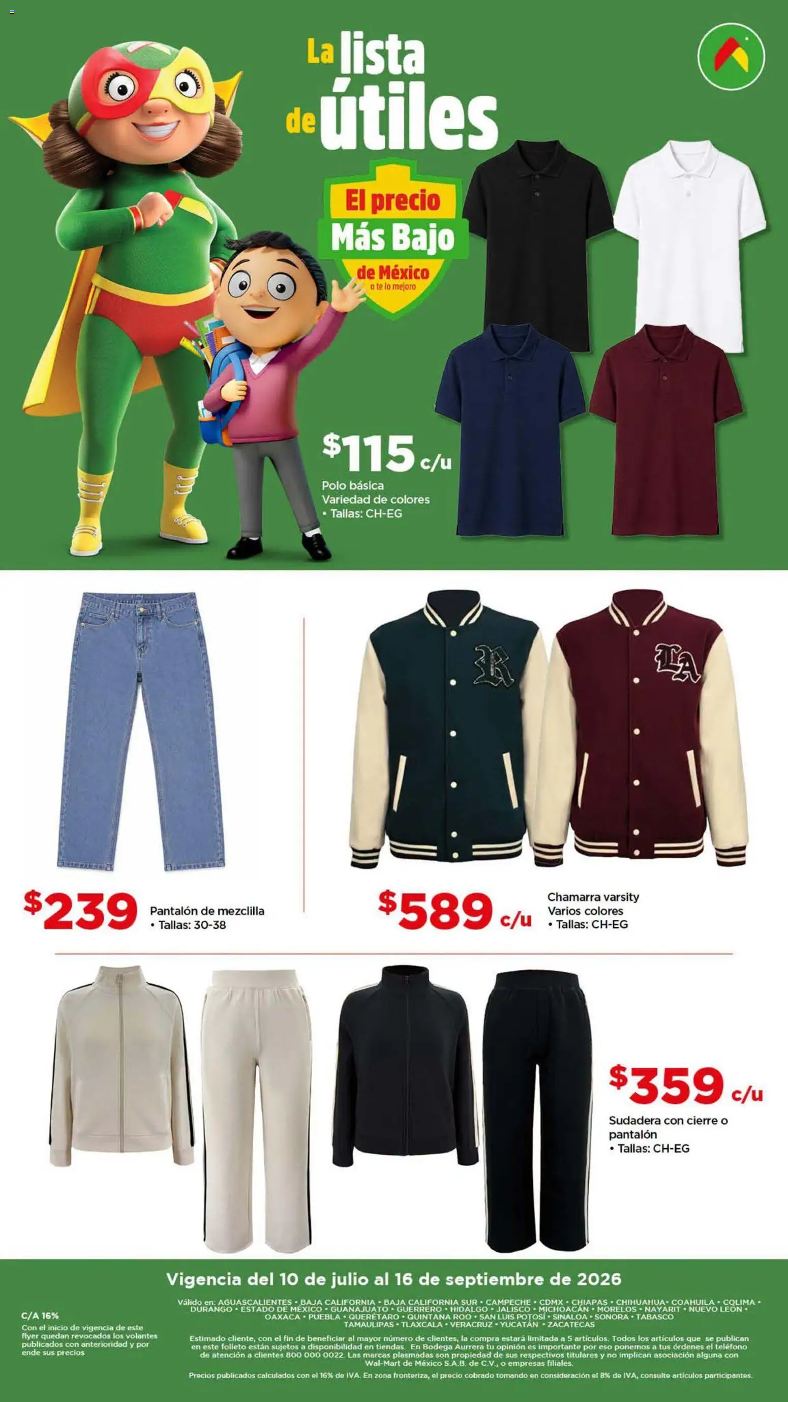 Nuevas ofertas de Bodega Aurrerá válidas en toda la República Mexicana desde el 10/07/2026. ¡Encuentra las mejores ofertas en Bodega Aurrerá folleto Back to School! | Página: 7 | Productos: Chamarra, Sudadera, Té, Teléfono