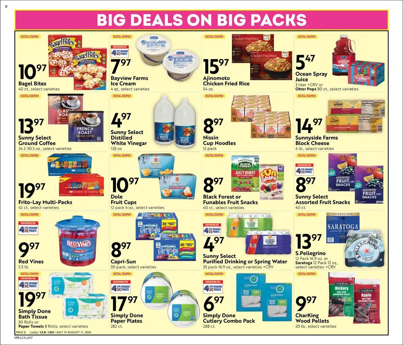 Lucky Supermarkets Online Savings Guide - CA - valid from 07/15/2026 | Page: 8 | Products: Cheese, Coffee, Juice, Noodles