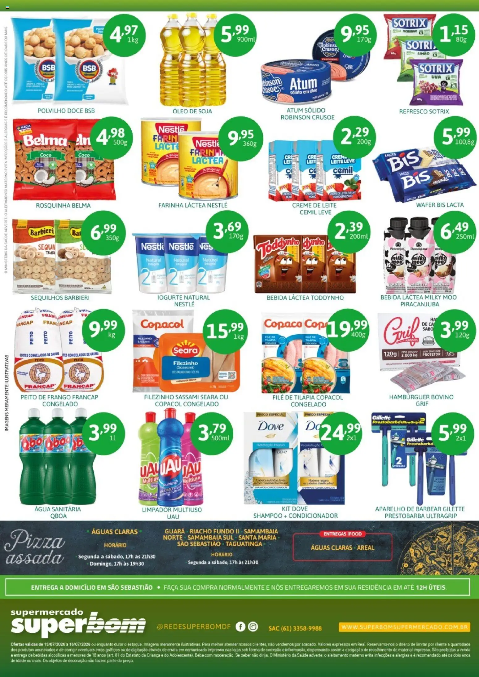 Superbom Folheto - válido de 15/07/2026 | Página: 2 | Produtos: Limpador multiuso, Pizza, Frango, Peito de frango