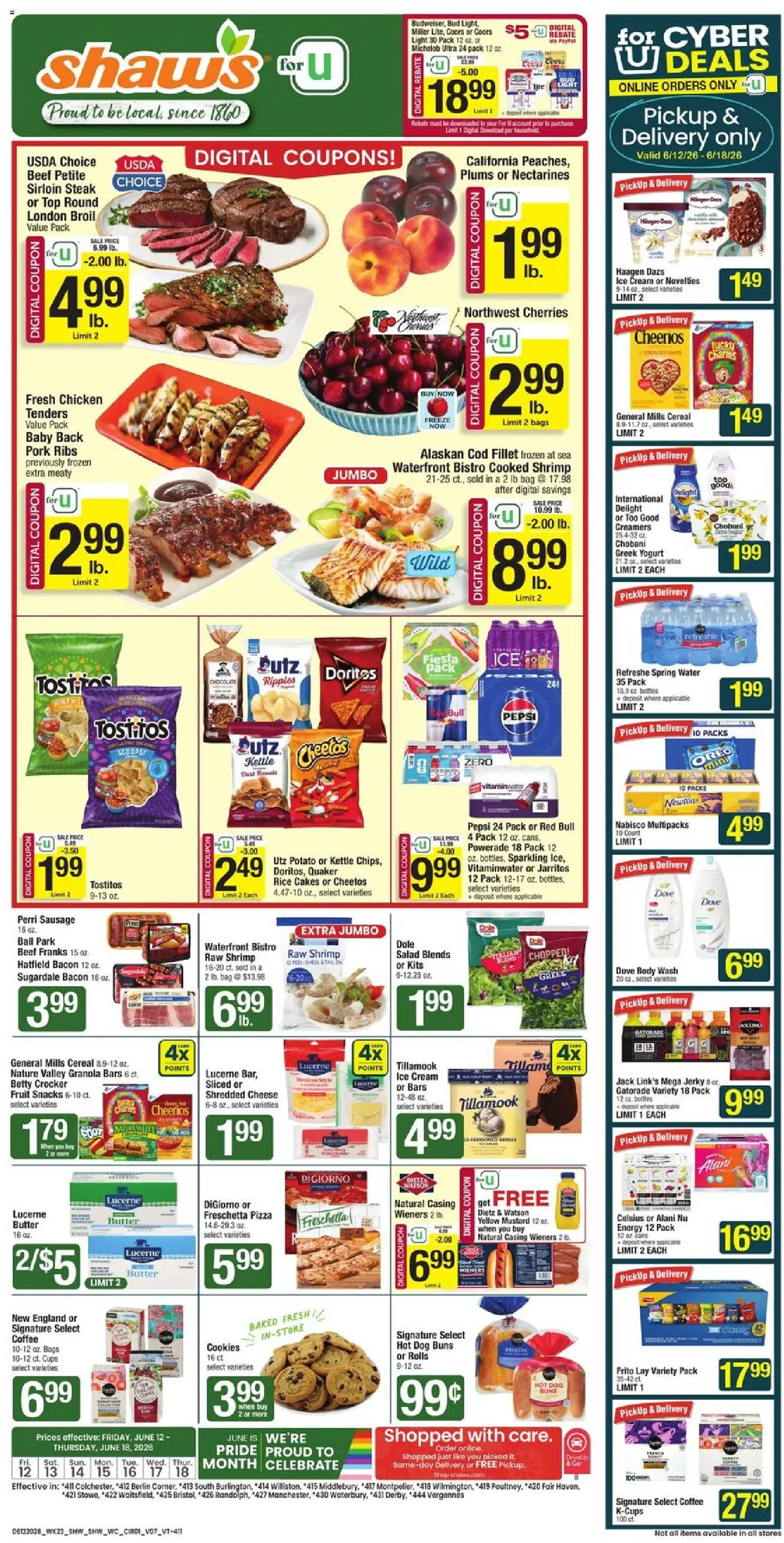 Shaw's Weekly Ad - VT - valid from 12.06.2026 | Page: 1 | Products: Beef, Cookies, Sugar, Bag
