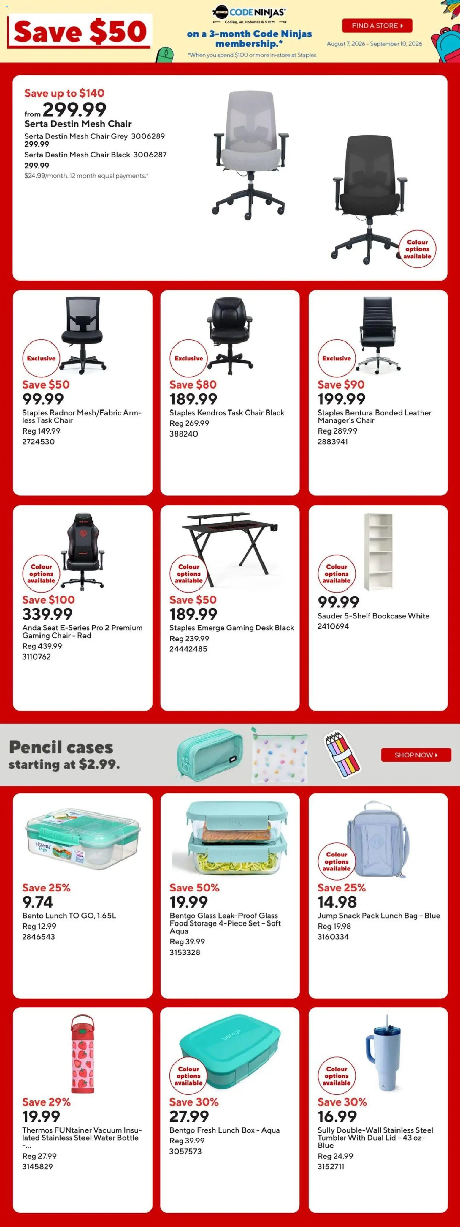 Staples flyer valid from Sep 4, 2026 | Page: 9 | Products: Water, Bag, Lunch box, Box