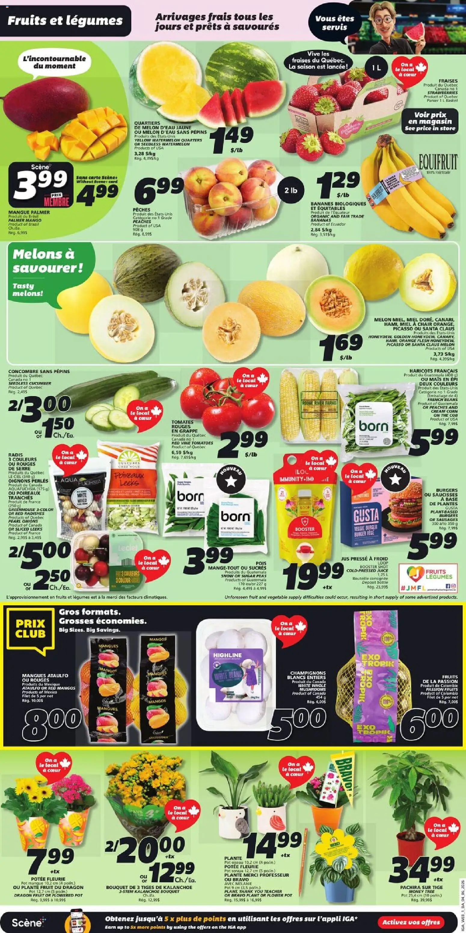 IGA flyer valid from 04.06.2026 | Page: 3 | Products: Cream, Chair, Juice, Bananas