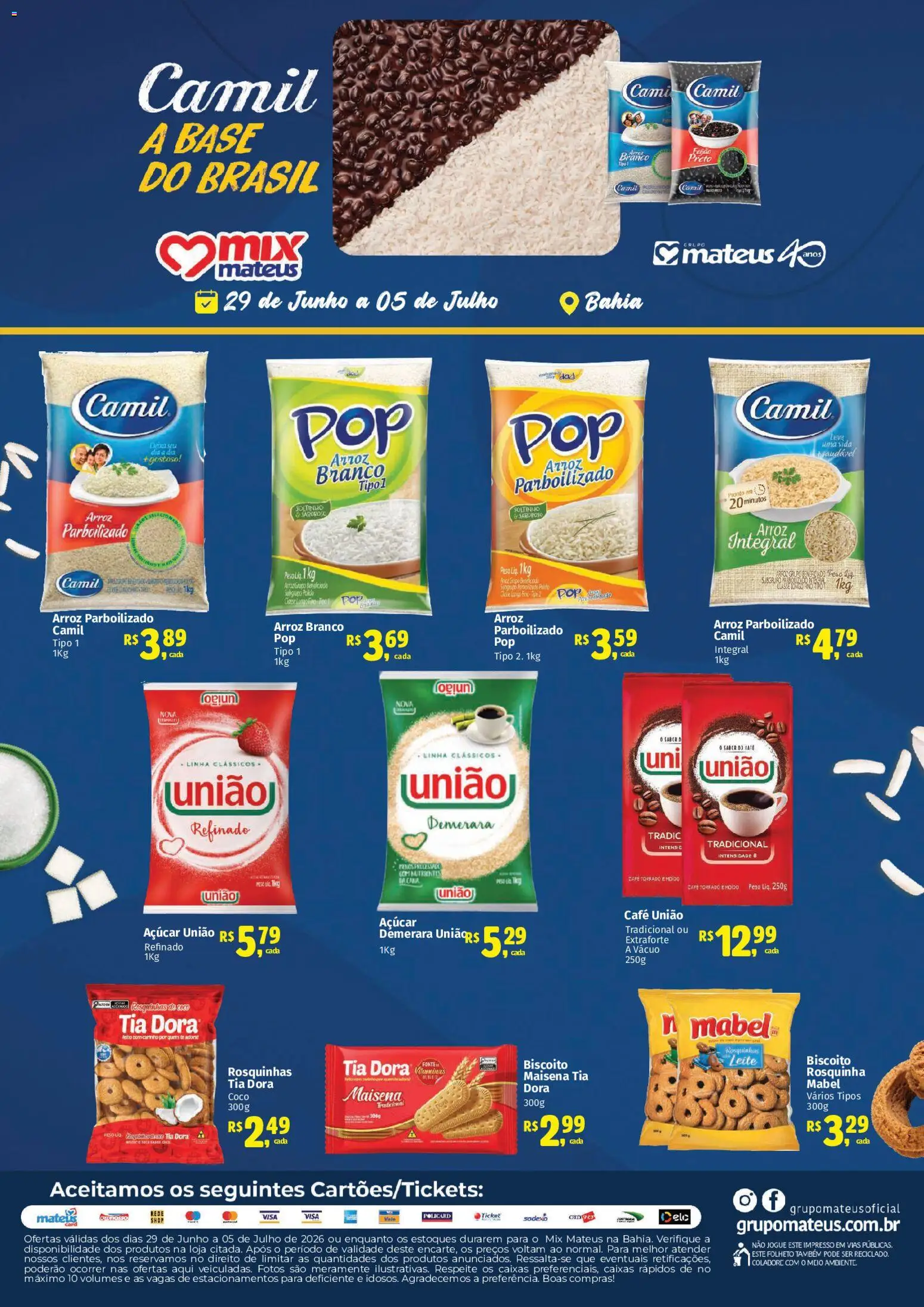 Mateus Folheto - válido de 29/06/2026 | Página: 1 | Produtos: Coco, Açúcar demerara, Arroz, Base