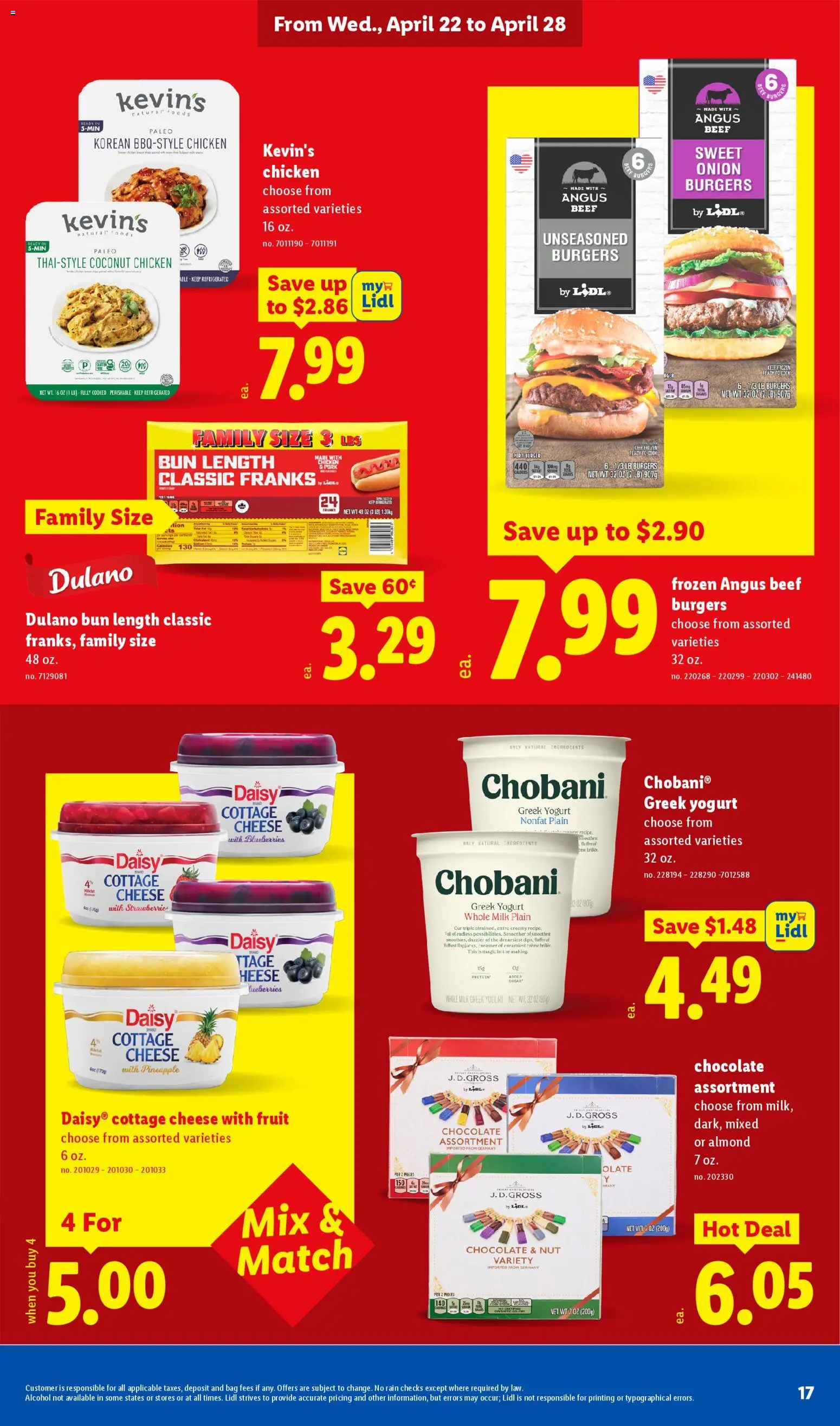 Lidl Weekly Ad - valid from 22.04.2026 | Page: 17 | Products: Chocolate, Pork, Pineapple, Cottage cheese