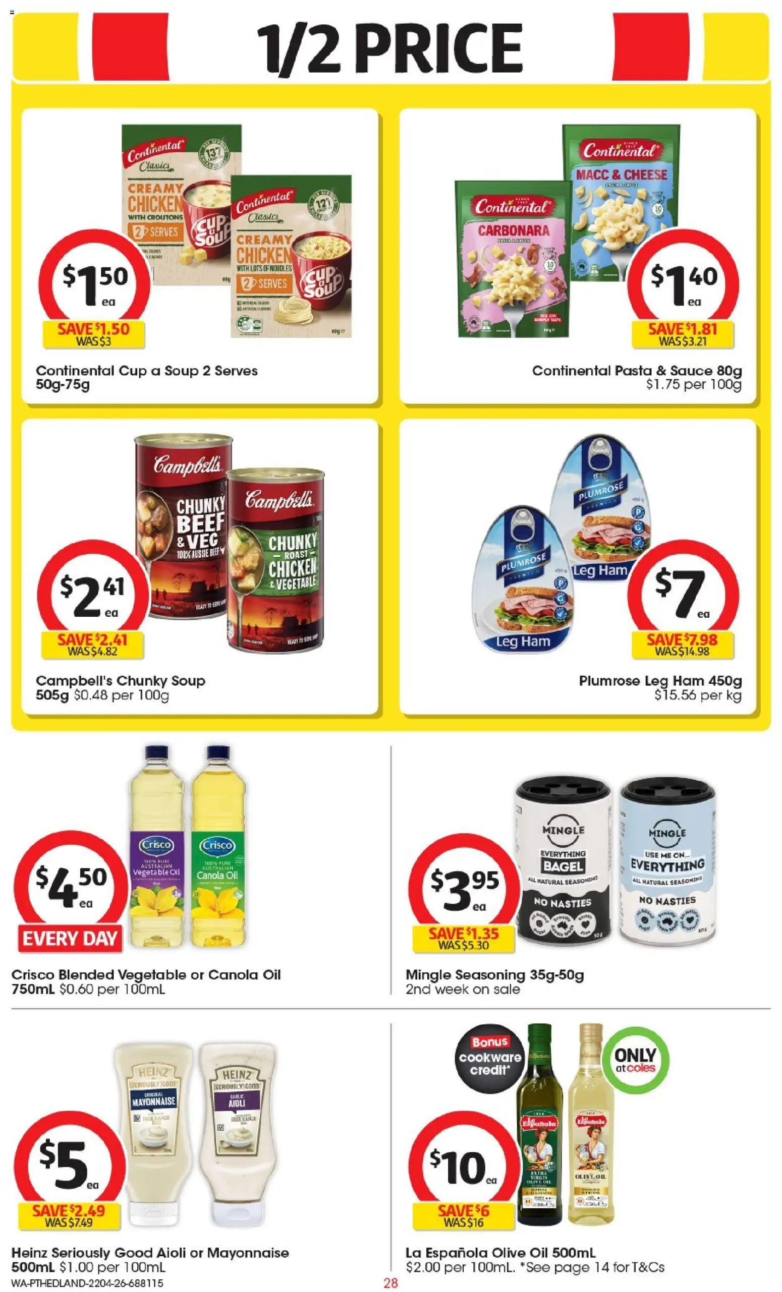 Coles catalogue - valid from 22.04.2026 | Page: 28 | Products: Oil, Ham, Chicken, Sauce
