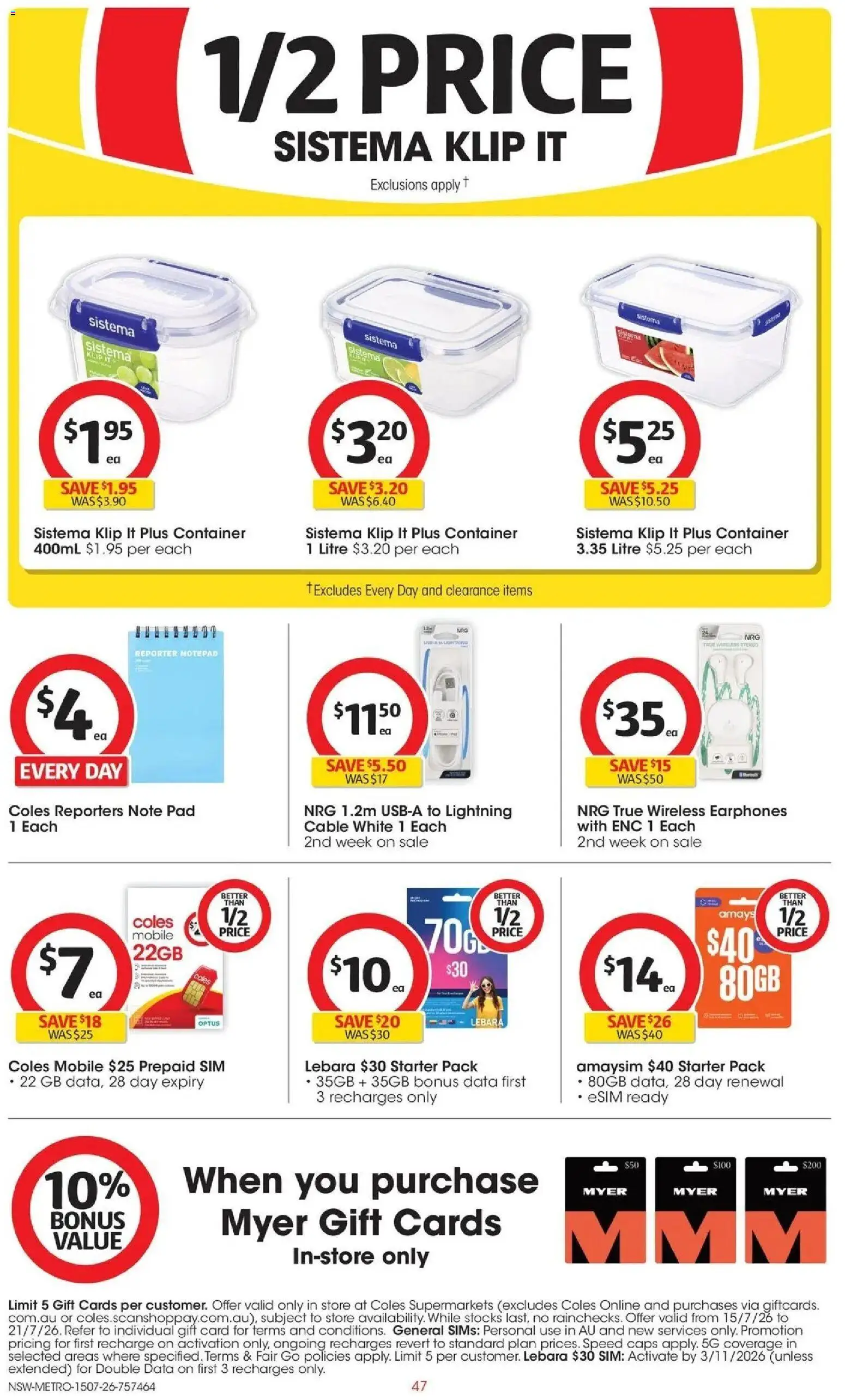 Coles catalogue - valid from 15/07/2026 | Page: 47 | Products: Earphones, Cable, Mobile