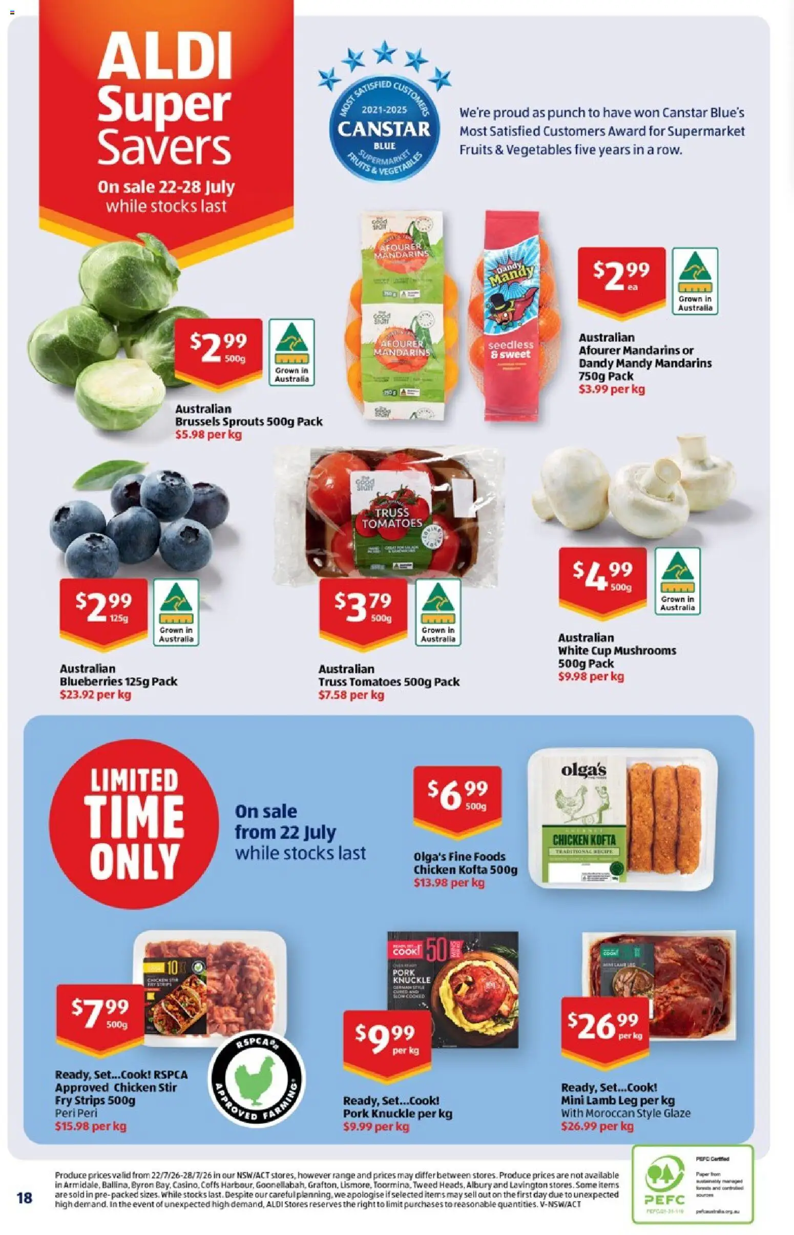 Aldi catalogue - valid from 29/07/2026 | Page: 18 | Products: Mushrooms, Mandarins, Vegetables, Fruits