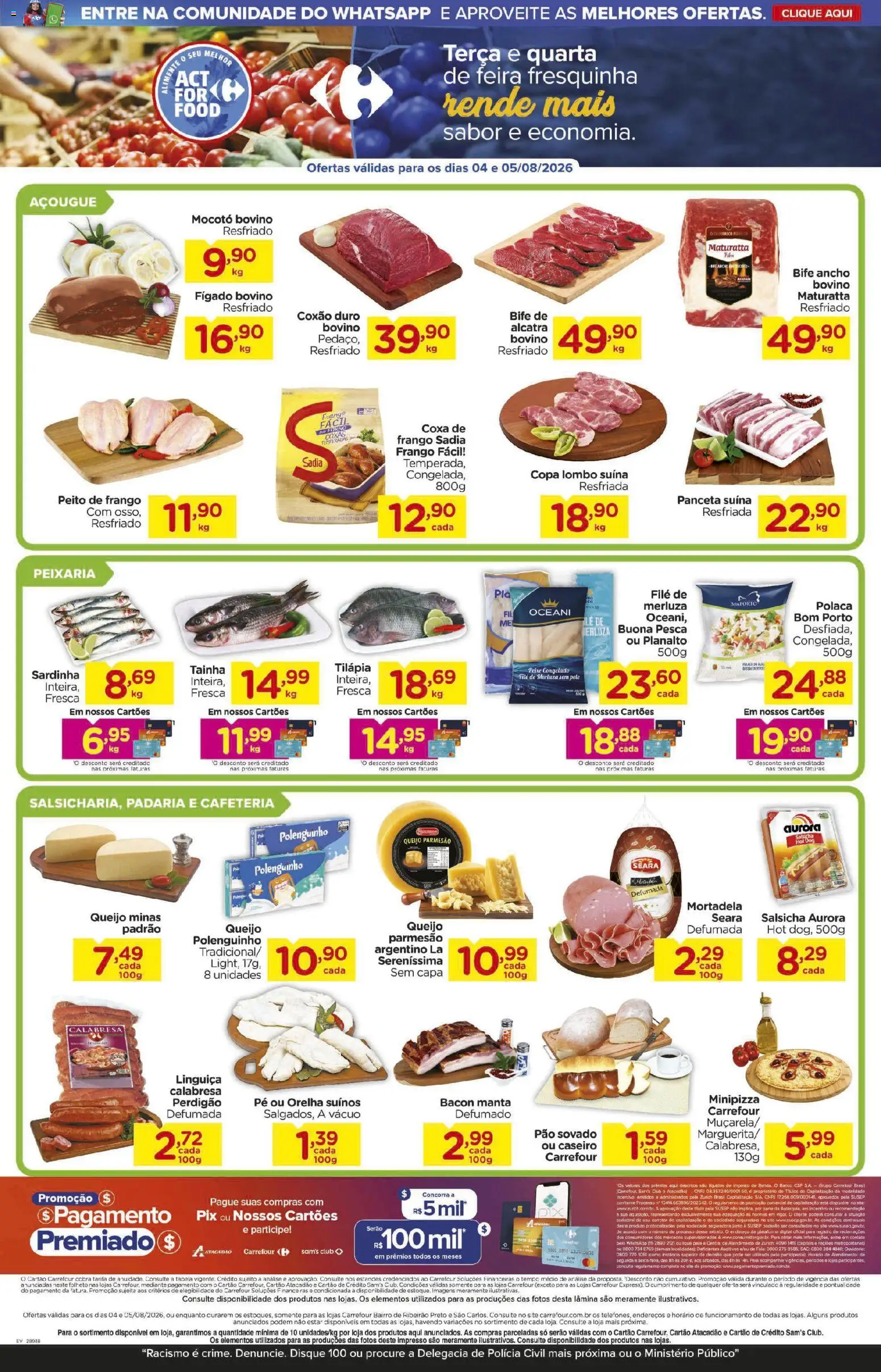 Carrefour Bairro Folheto - válido de 04/08/2026 | Página: 2 | Produtos: Linguiça, Alcatra, Pão, Copa
