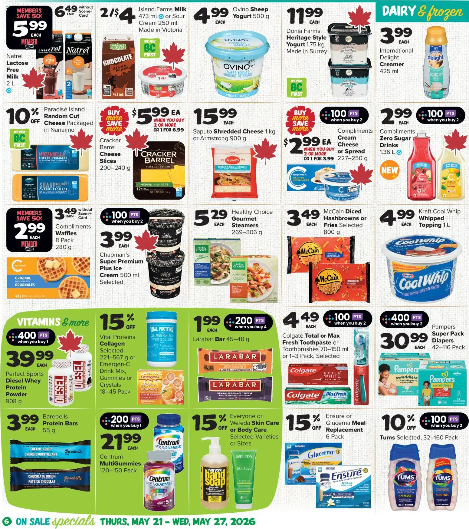 Thrifty Foods flyer valid from 21.05.2026 | Page: 7 | Products: Cream, Powder, Toothpaste, Yogurt