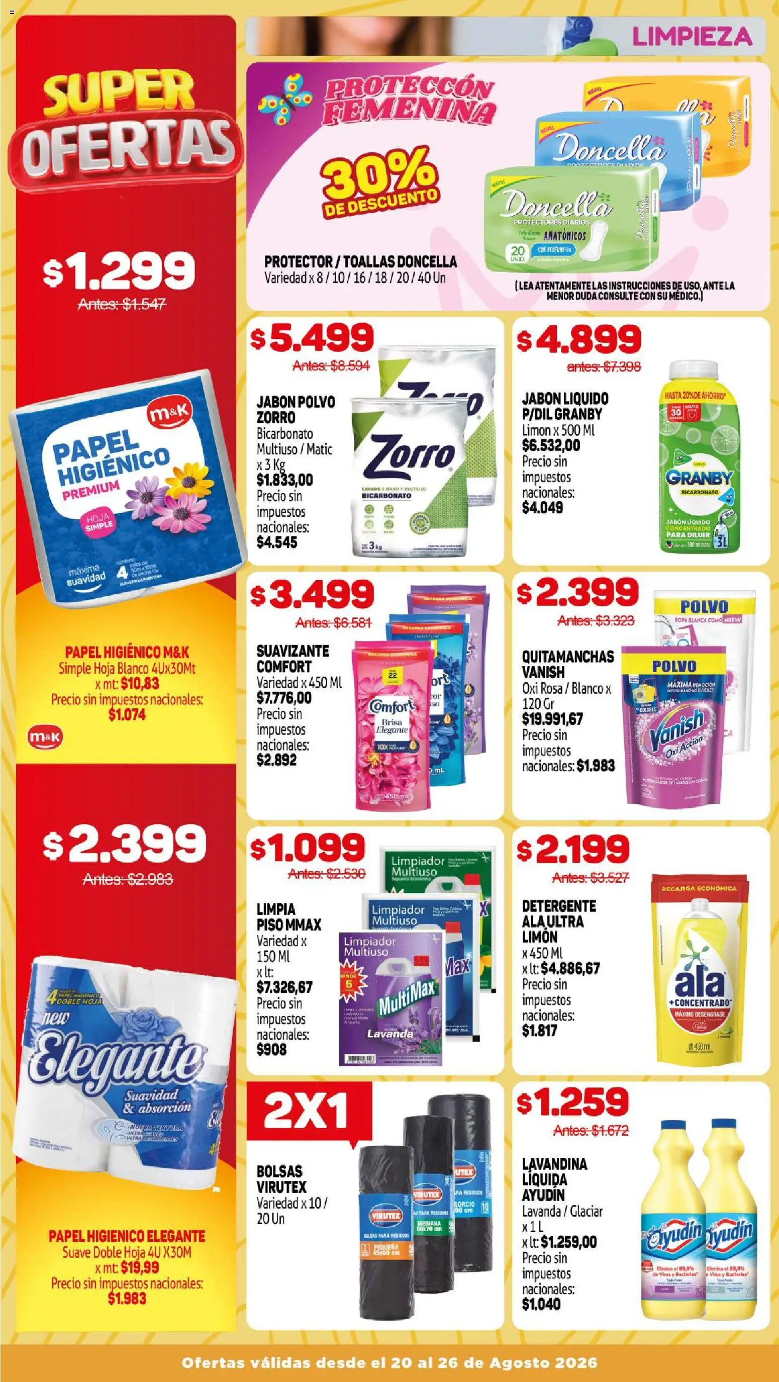 Makro ofertas │ válido desde el 20/08/2026 | Página: 15 | Productos: Lavandina, Toallas, Suavizante, Protectores diarios