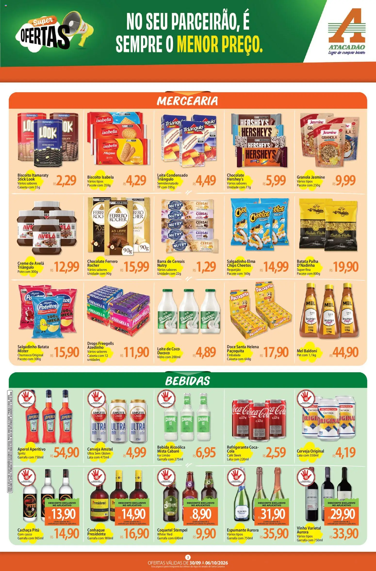 Atacadão Folheto - válido de 30/09/2026 | Página: 3 | Produtos: Biscoito, Creme, Bebida, Batata palha