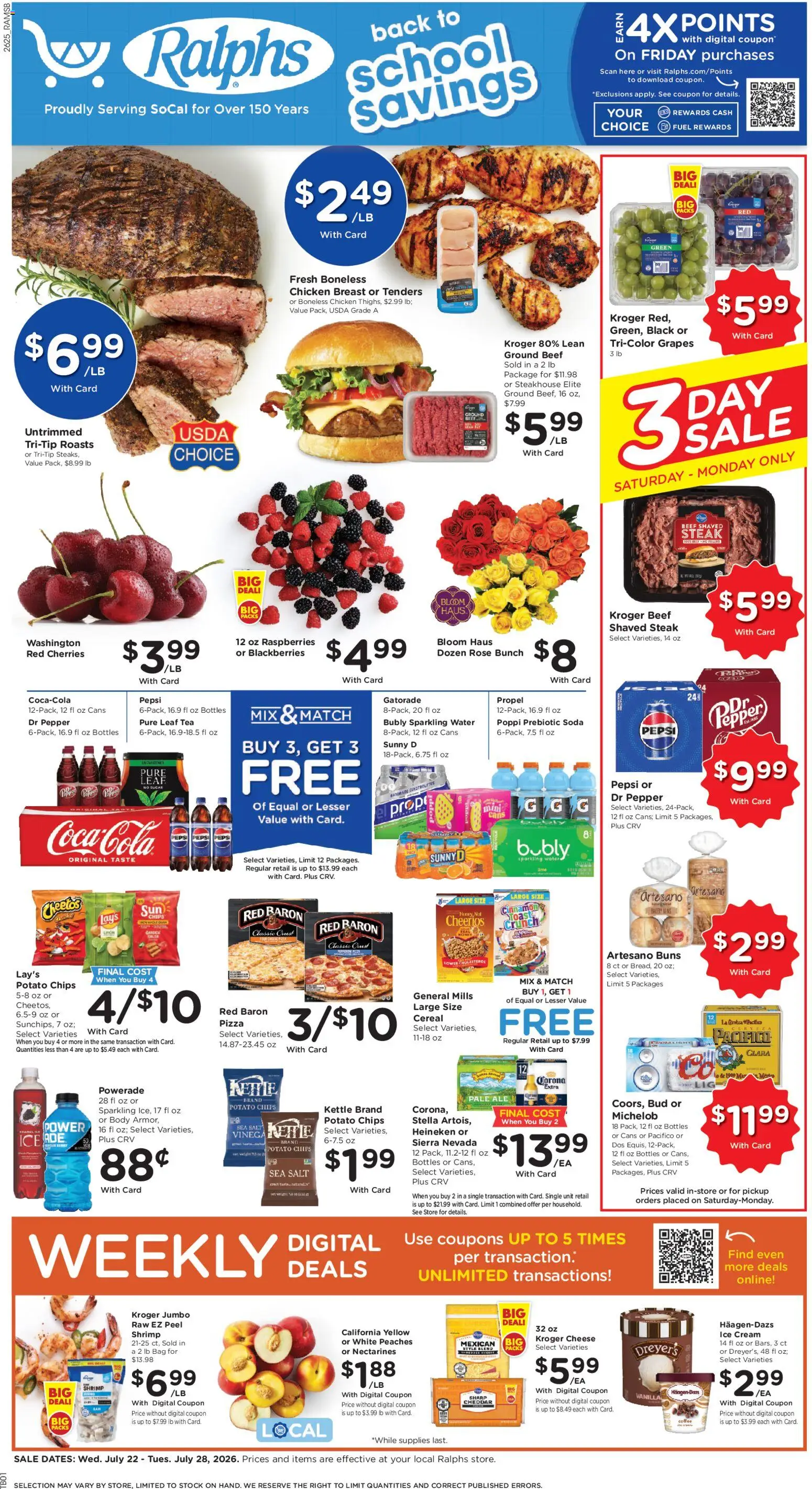 Ralphs Weekly Ad - valid from 07/22/2026 | Page: 1 | Products: Cherries, Beef, Grapes, Kettle
