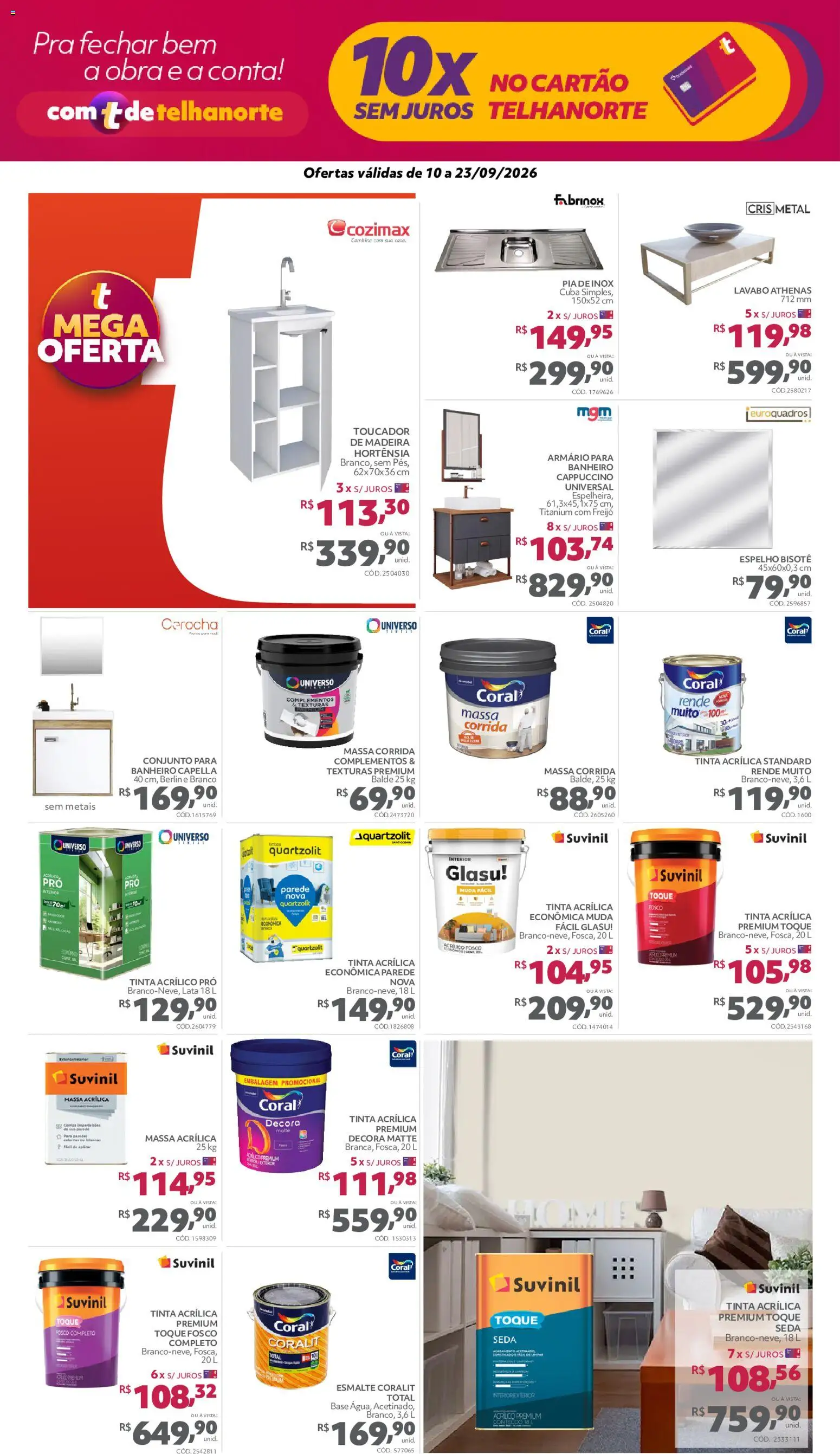 Telhanorte Folheto - válido de 10/09/2026 | Página: 4 | Produtos: Espelho, Massa, Cuba, Balde