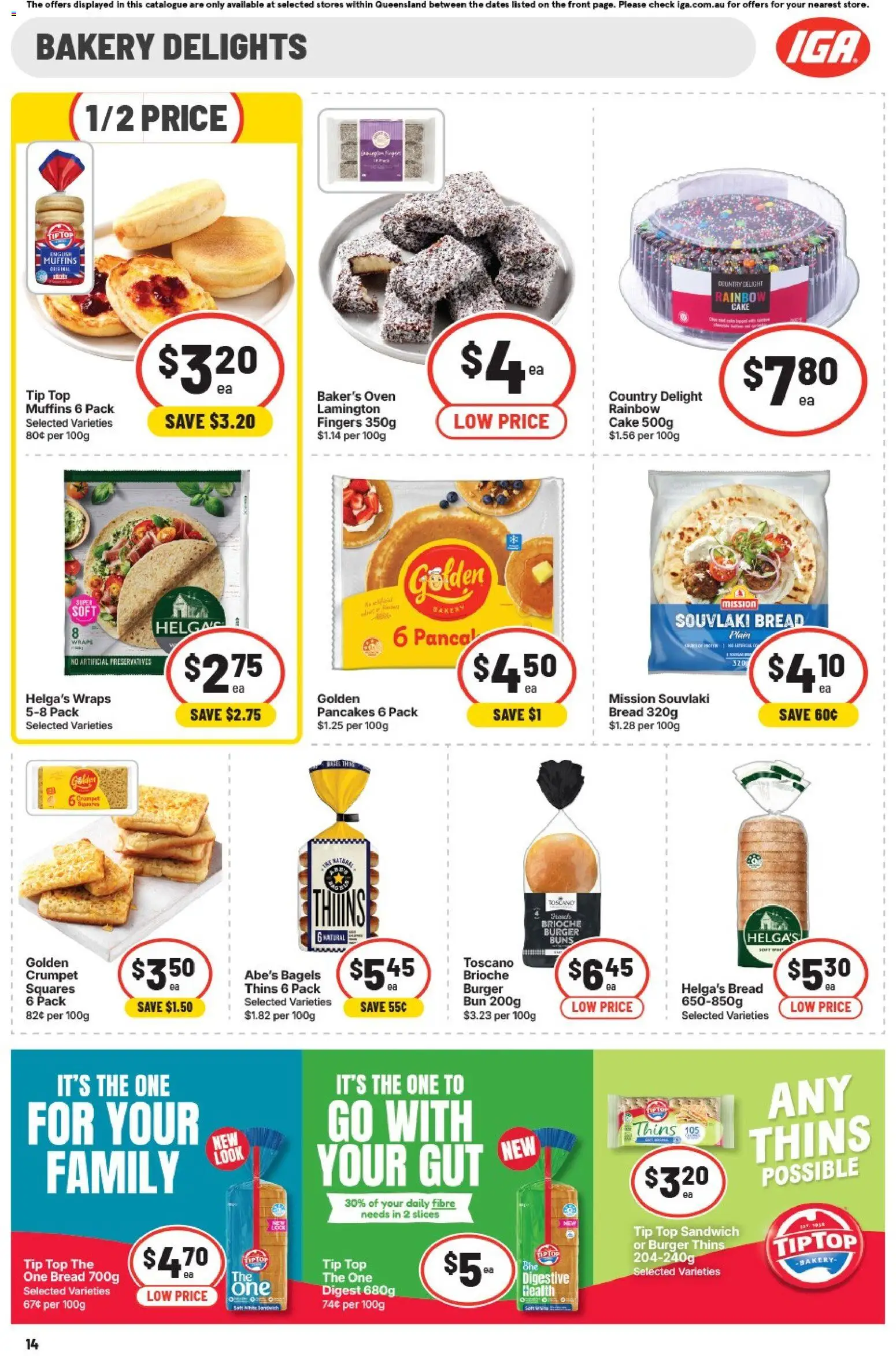 IGA catalogue - valid from 08/07/2026 | Page: 14 | Products: Bagels, Bread, Muffins, Oven