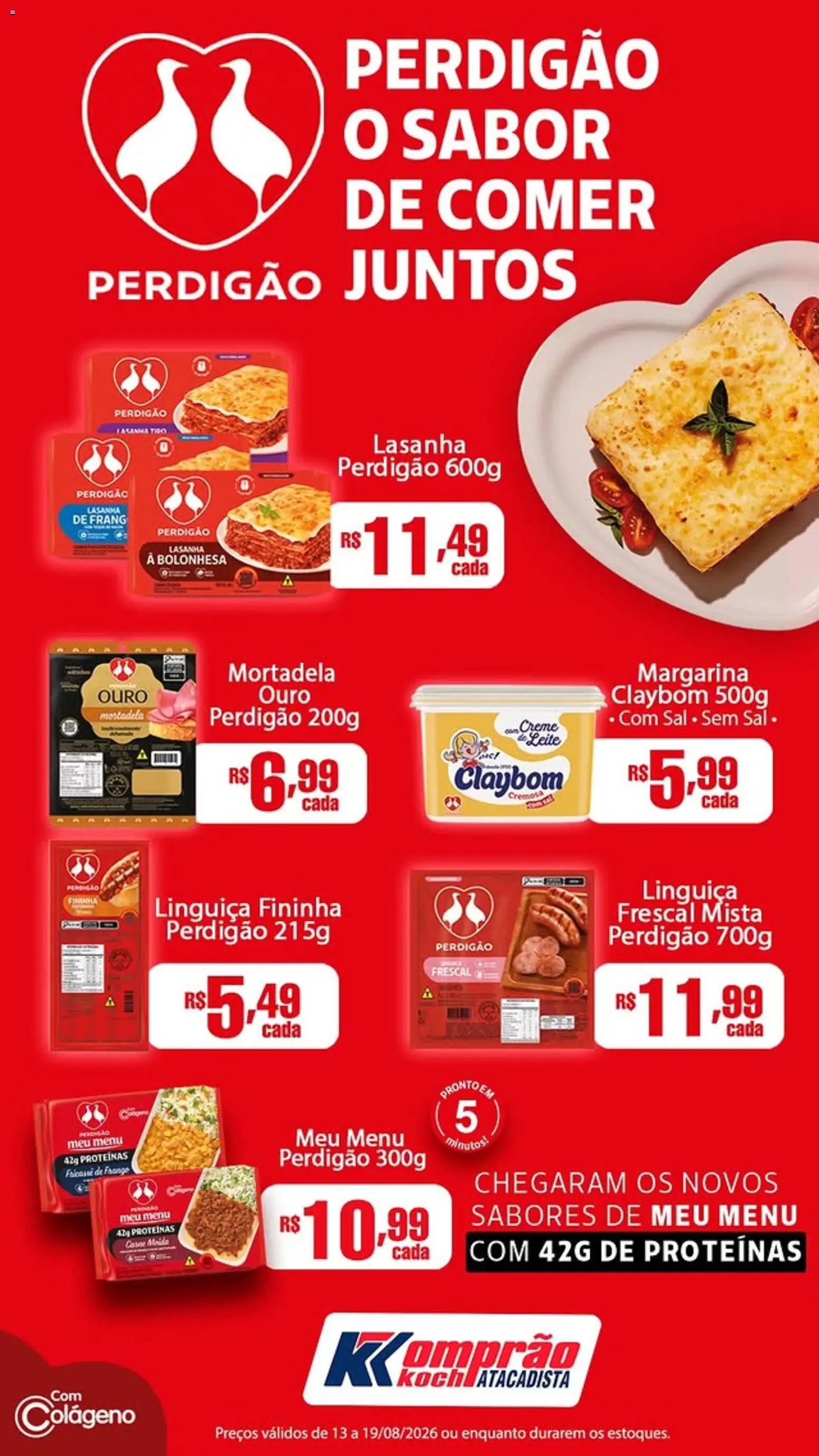 Komprao Atacadista Folheto - válido de 13/08/2026 | Página: 1 | Produtos: Colágeno, Leite, Lasanha, Margarina
