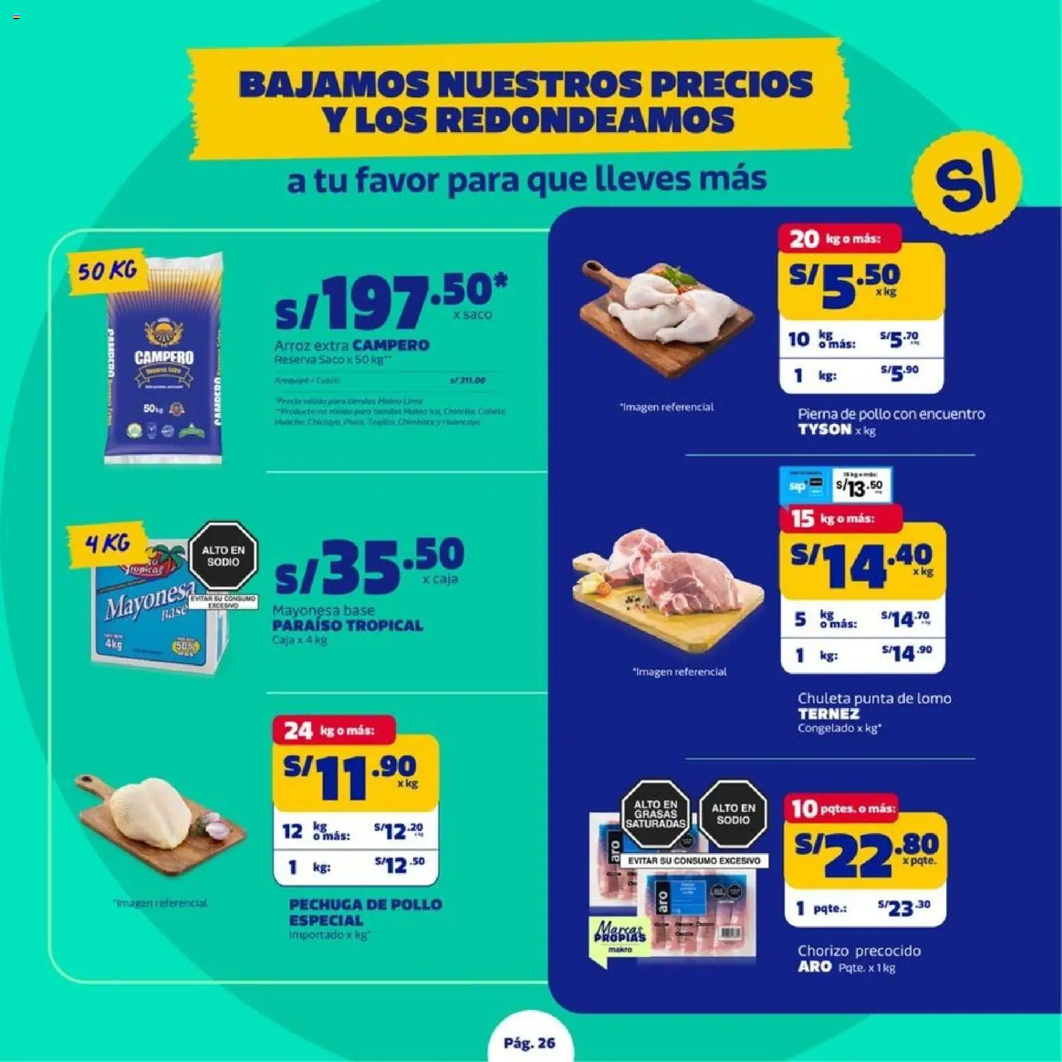 Catálogo Makro válido desde 27/08/2026 | Página: 26 | Productos: Mayonesa, Arroz, Pechuga de pollo, Saco