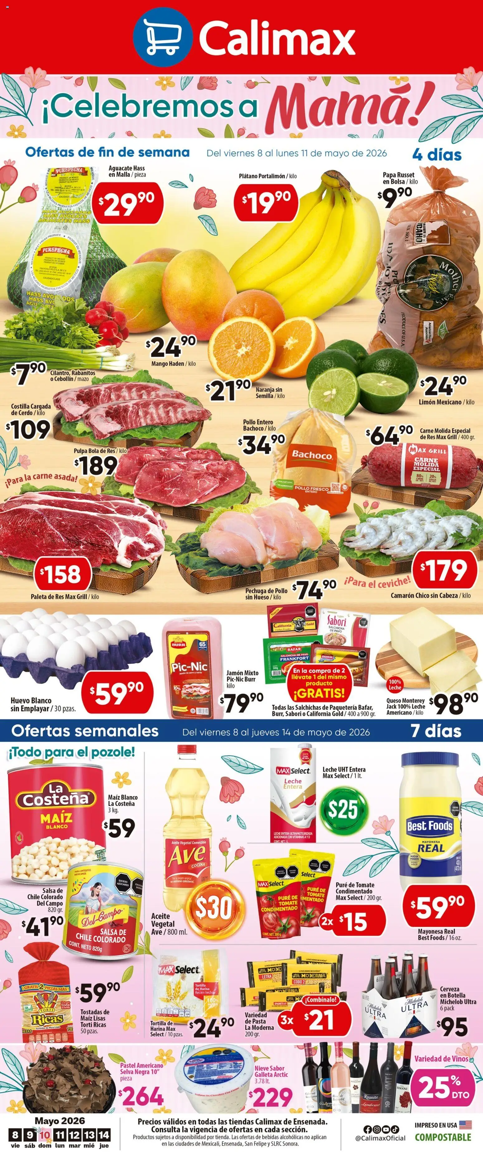 Nuevas ofertas de Calimax válidas en toda la República Mexicana desde el 08.05.2026. ¡Encuentra las mejores ofertas en Calimax folleto Ensenada! | Página: 1 | Productos: Mayonesa, Paleta, Cocina, Botella