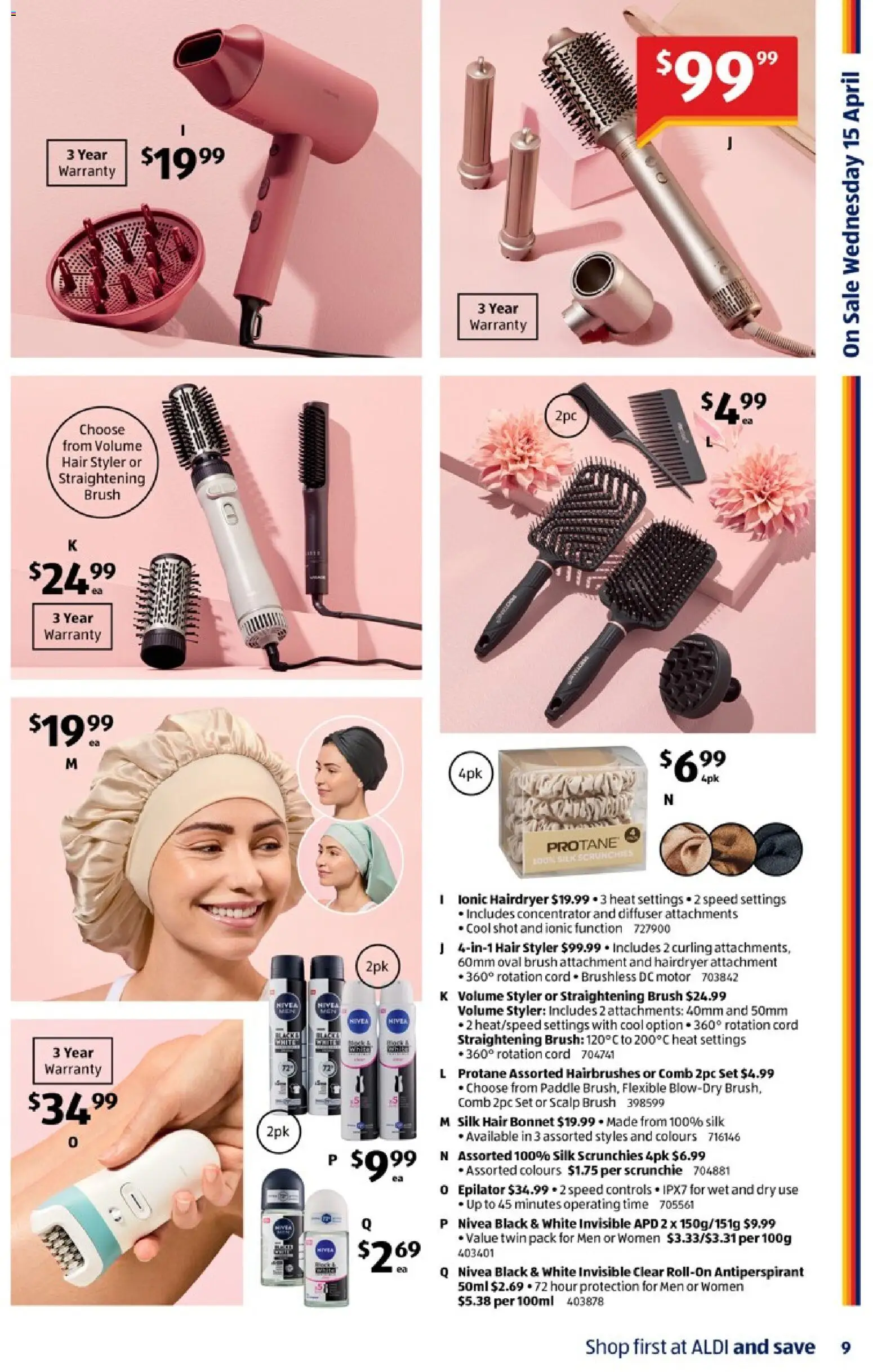 Aldi catalogue - valid from 15.04.2026 | Page: 9 | Products: Brush, Antiperspirant, Curling, Hair styler