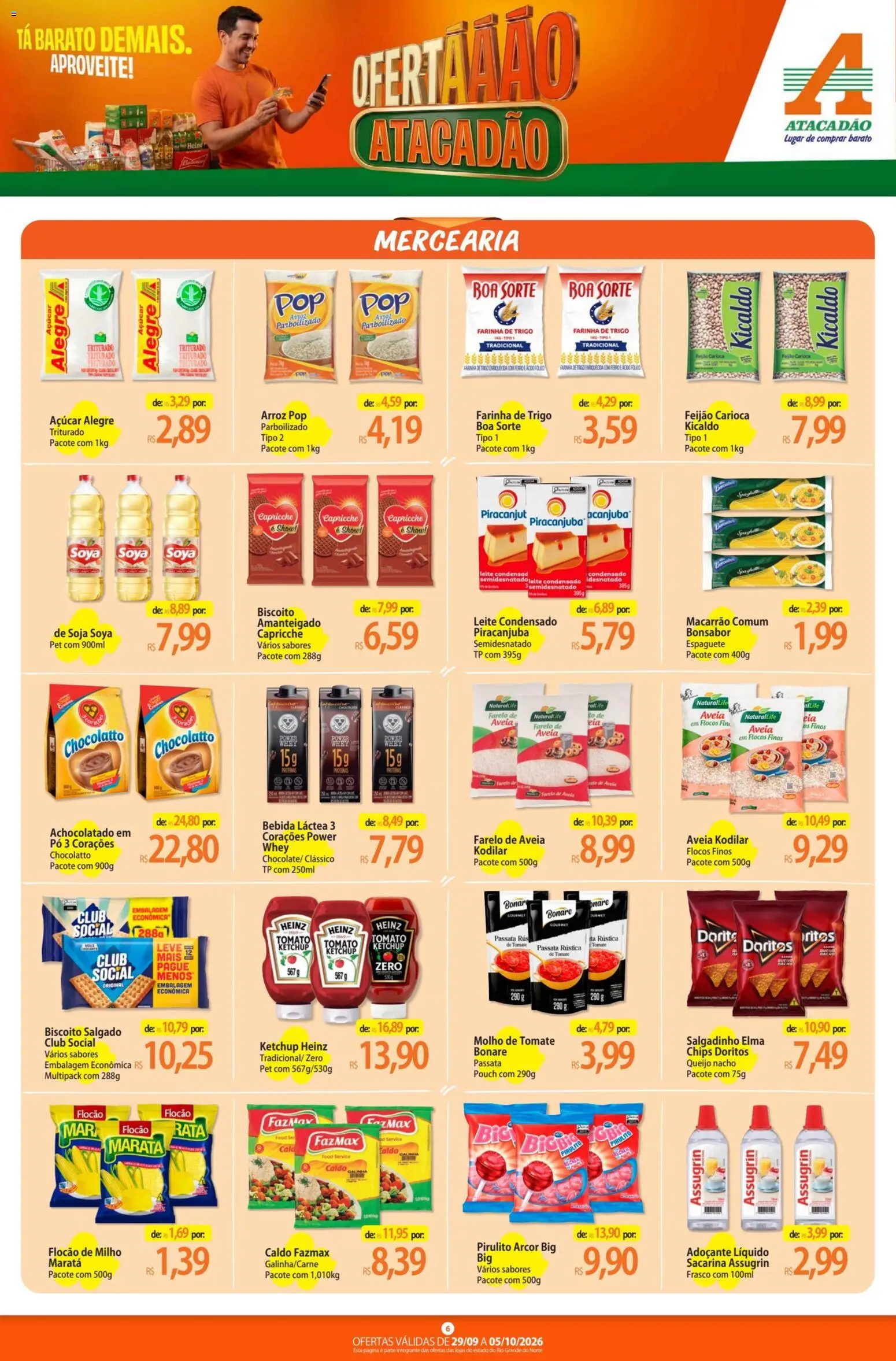 Atacadão Folheto - válido de 29/09/2026 | Página: 6 | Produtos: Feijão, Biscoito, Macarrão, Leite condensado