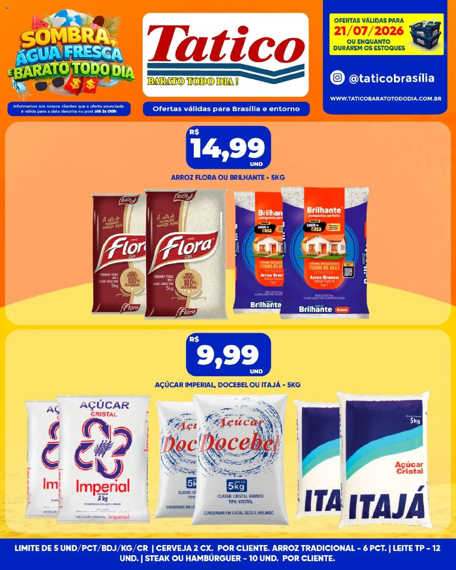Tatico Folheto - válido de 21/07/2026 | Página: 9 | Produtos: Leite, Cerveja, Arroz, Hambúrguer
