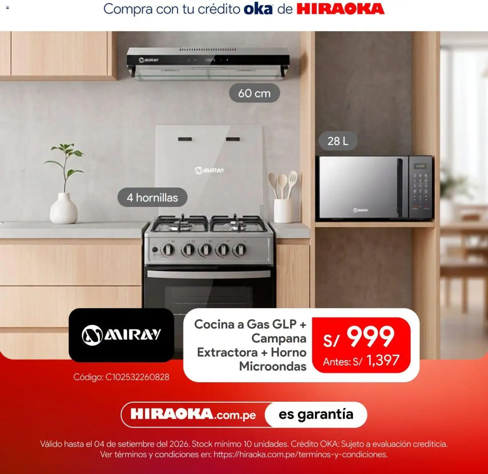 Catálogo Hiraoka válido desde 01/09/2026 | Página: 3 | Productos: Horno, Horno microondas, Cocina, Microondas