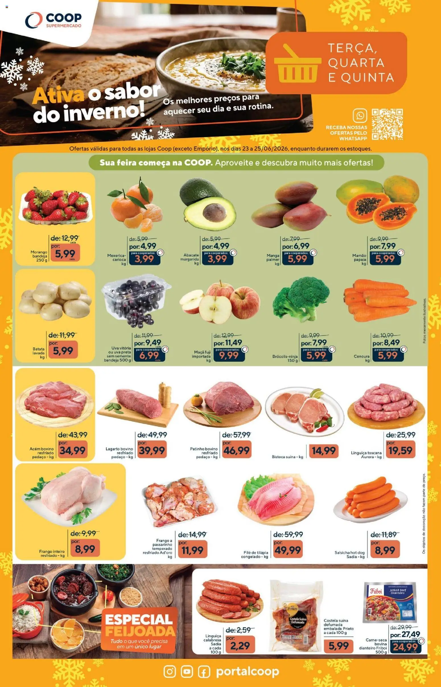 Coop Folheto - válido de 23/06/2026 | Página: 1 | Produtos: Salsicha, Tilápia, Bandeja, Mamão