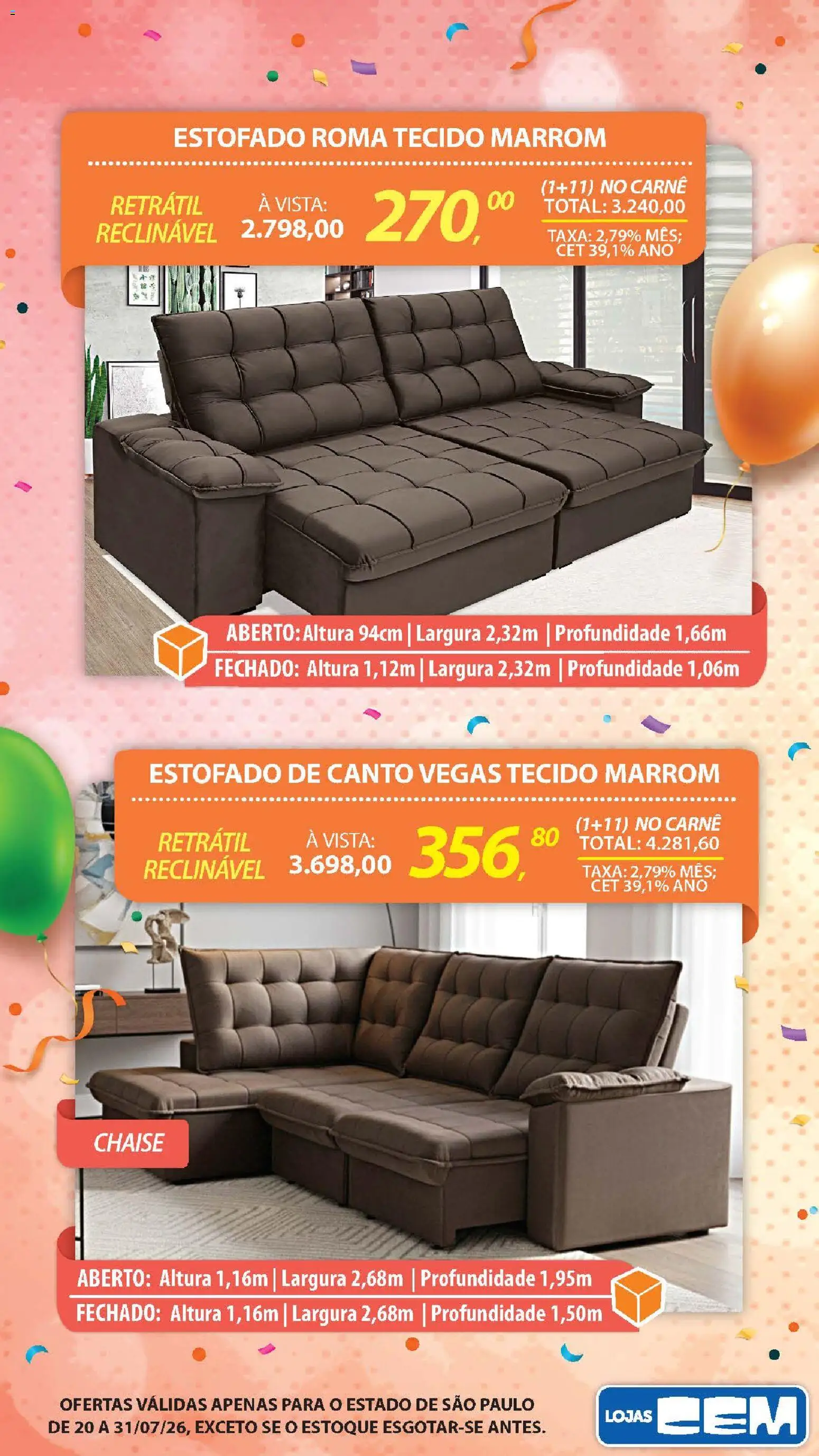 Lojas Cem Folheto - válido de 20/07/2026 | Página: 94 | Produtos: Tecido, Carne