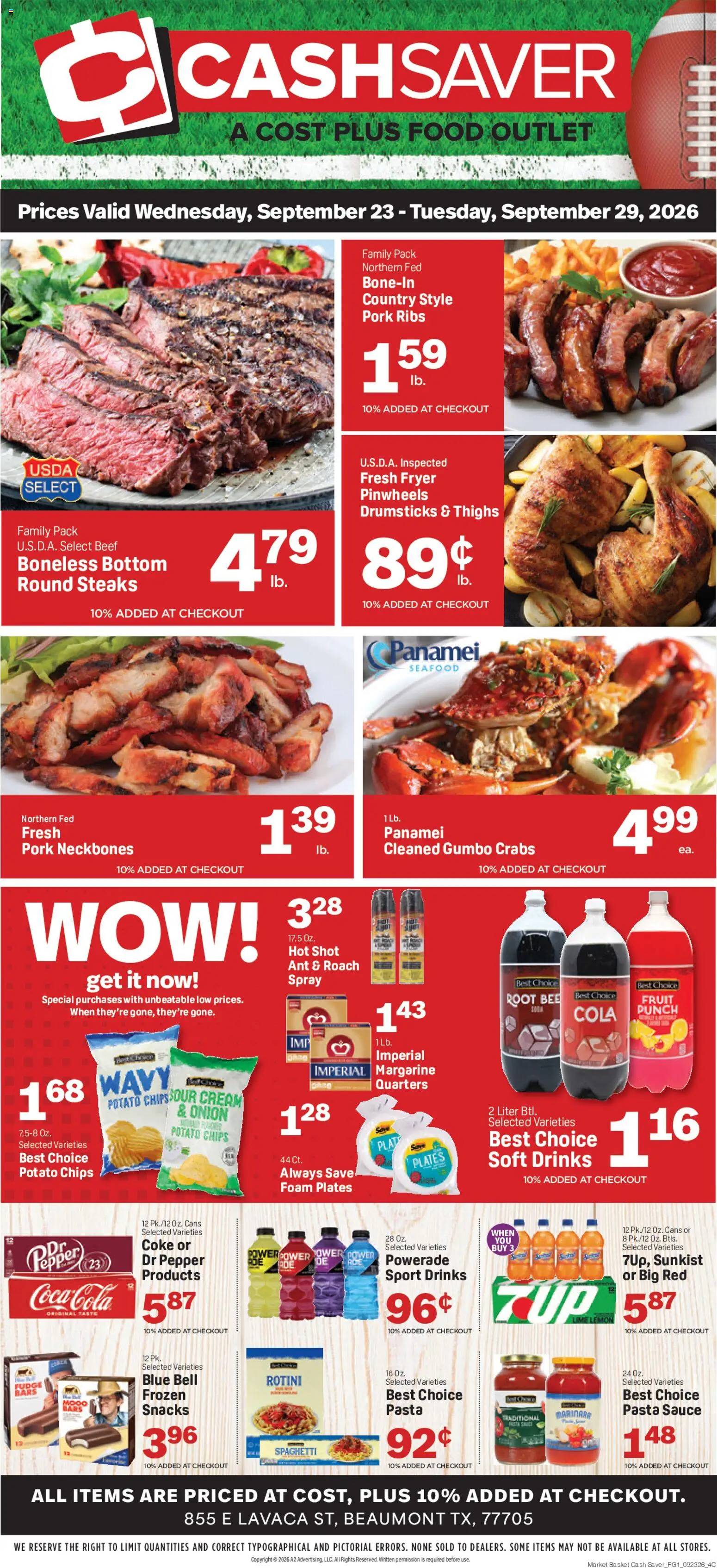 Market Basket Cash Saver - valid from 09/23/2026 | Page: 1 | Products: Pork, Sauce, Drumsticks, Snacks