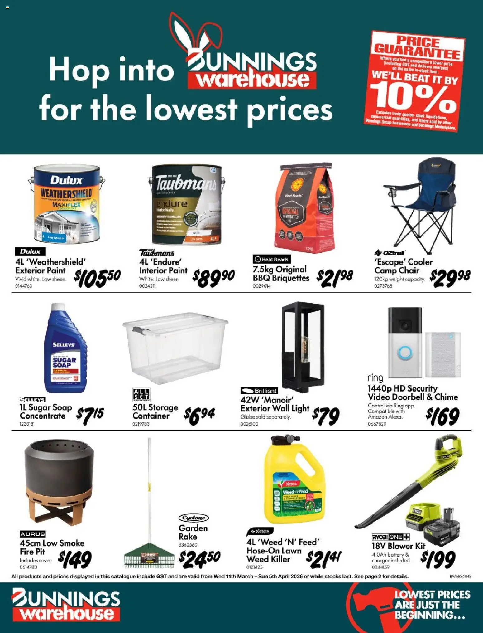 Bunnings Warehouse catalogue - valid from 11.03.2026 | Page: 1 | Products: Chair, Light, Rake, Doorbell