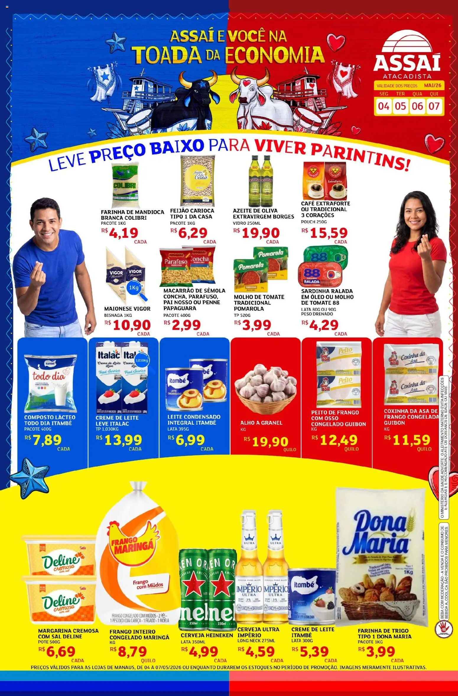 Assaí Atacadista Folheto - válido de 04.05.2026 | Página: 1 | Produtos: Mandioca, Óleo, Cerveja, Sal