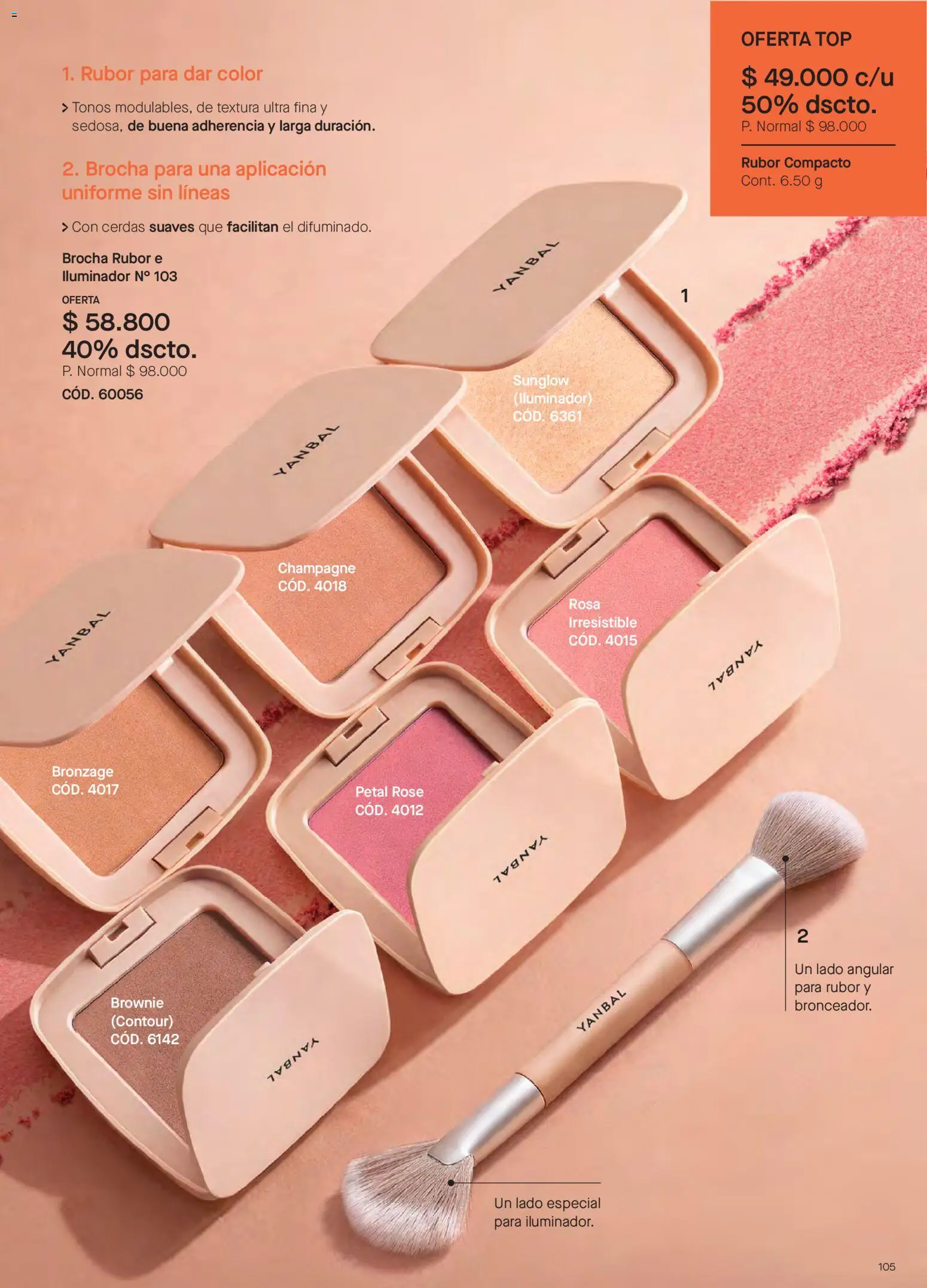 Yanbal revista - valida desde el 23.05.2026 | Página: 105 | Productos: Iluminador, Rubor, Brocha, Top