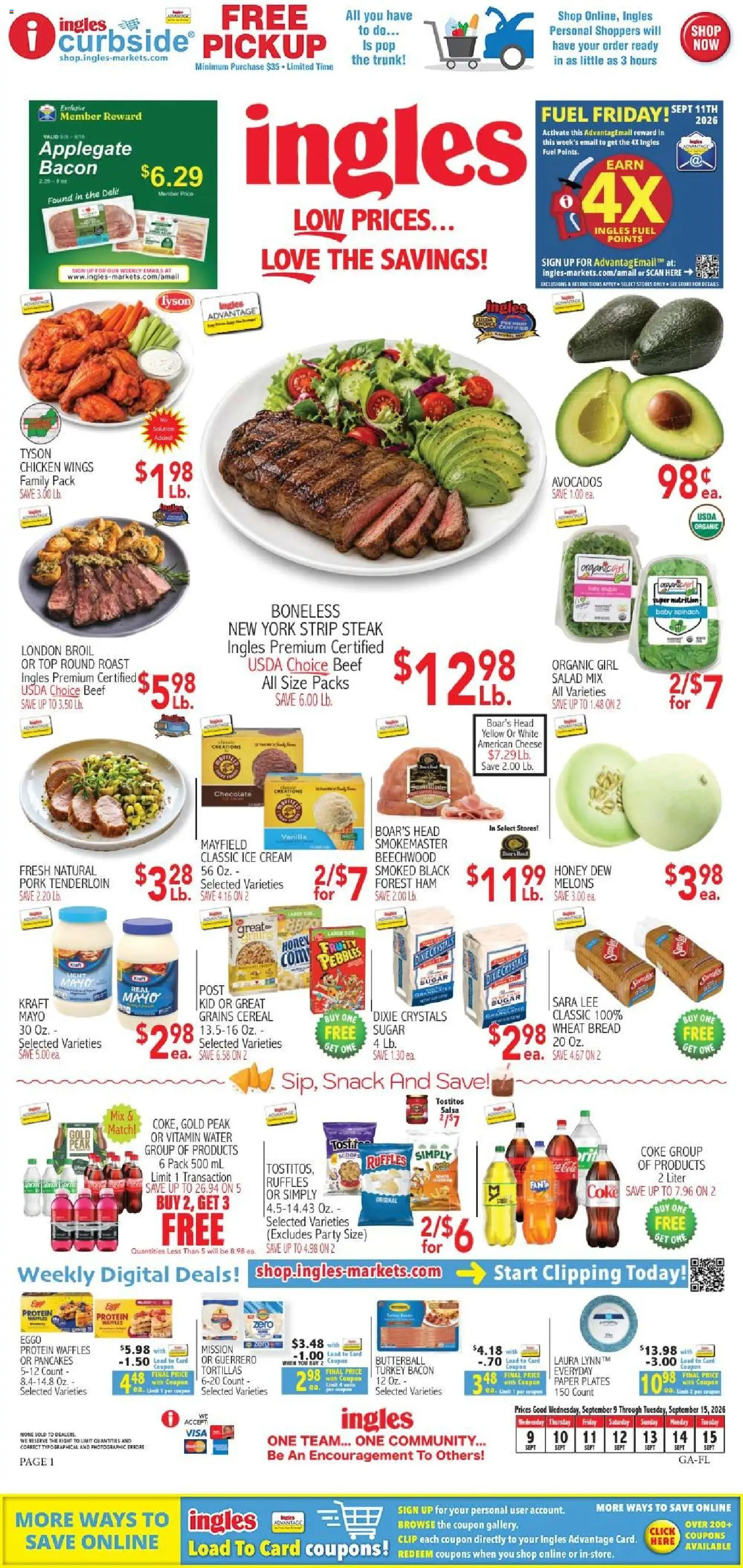 Ingles Weekly Ad - valid from 09/09/2026 | Page: 1 | Products: Vitamin, Honey, Cheese, Bread