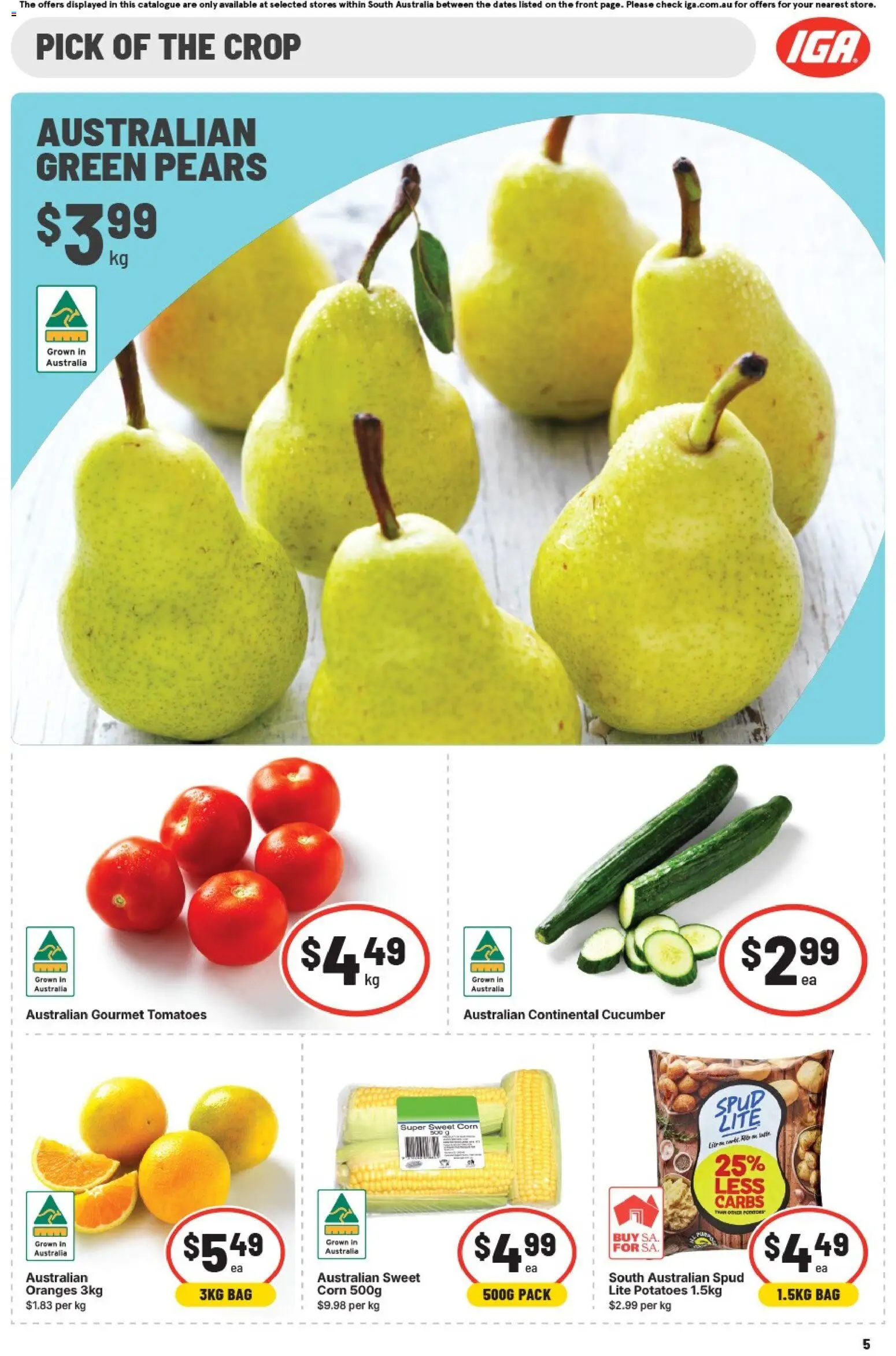 IGA catalogue - valid from 22/07/2026 | Page: 5 | Products: Oranges, Tomatoes, Potatoes, Bag